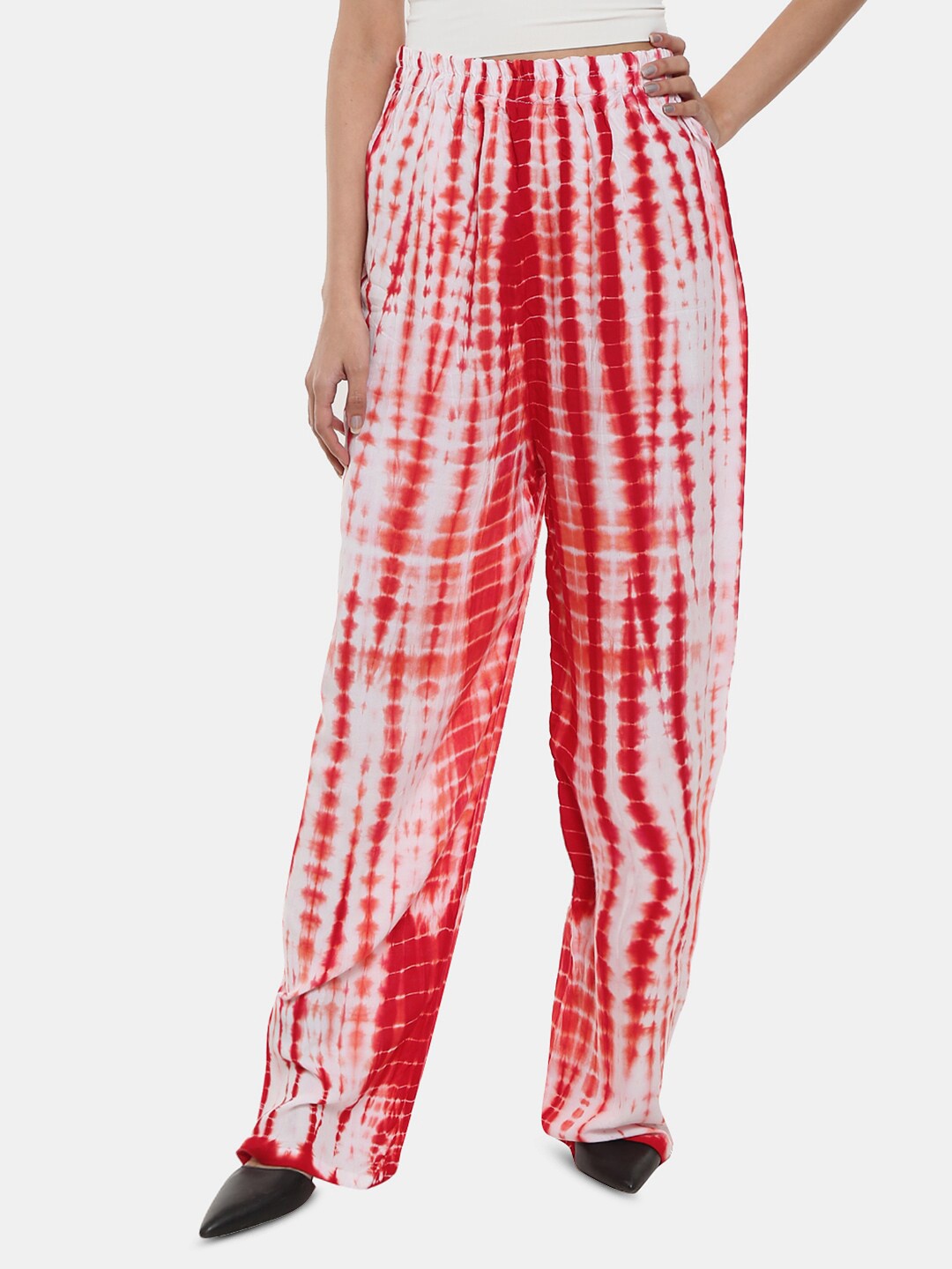 

V-Mart Women Tie and Dye Knitted Palazzos, Red