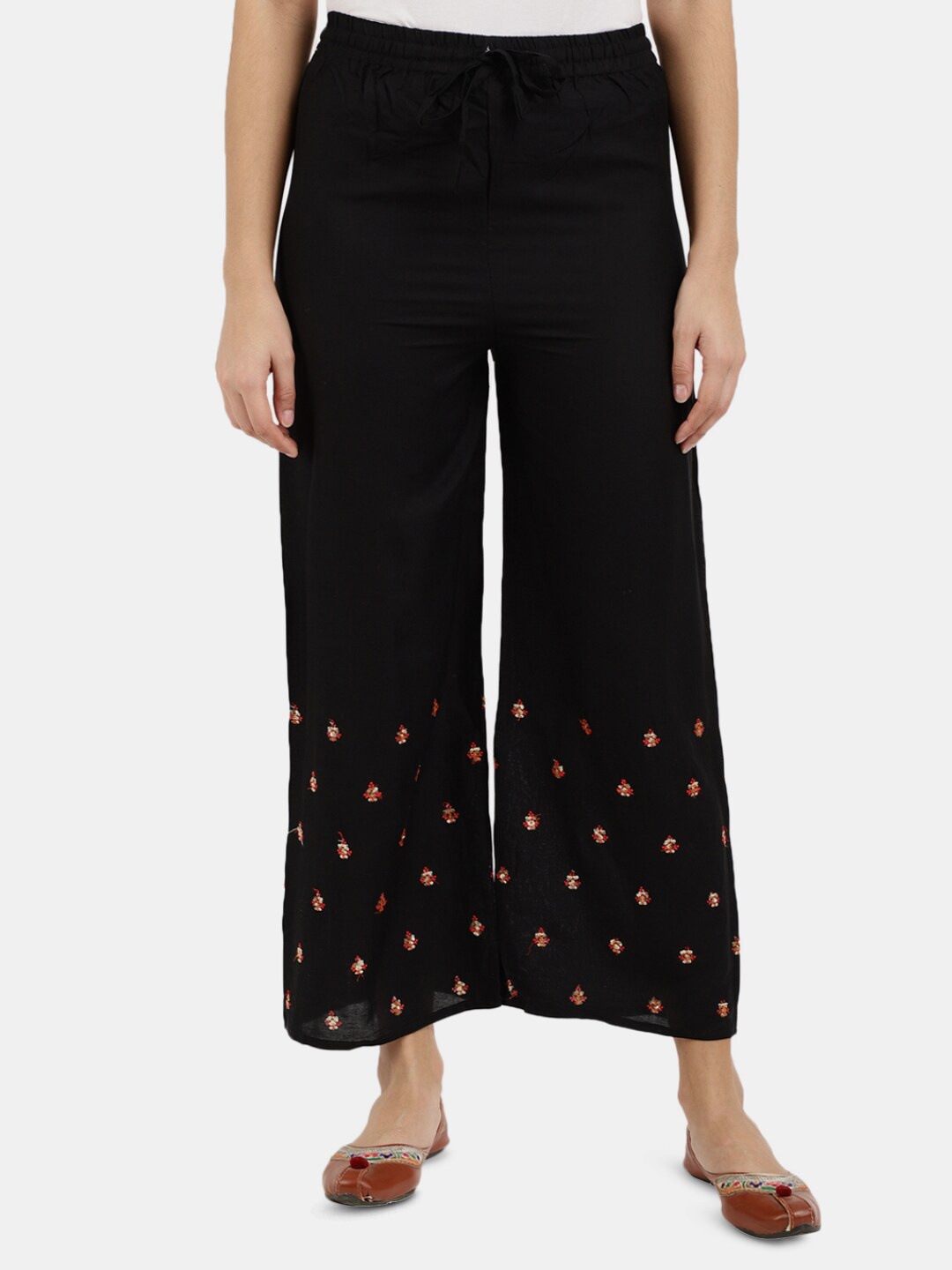

V-Mart Women Embroidered Palazzos, Black