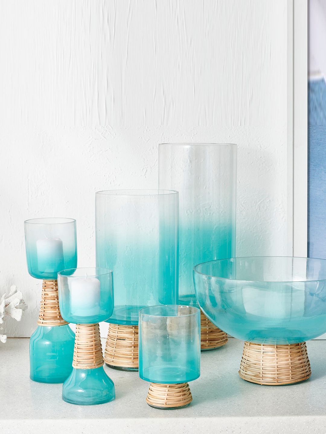 

Home Centre Splendid Santorini Teal Decorative Glass Bowl With Stand