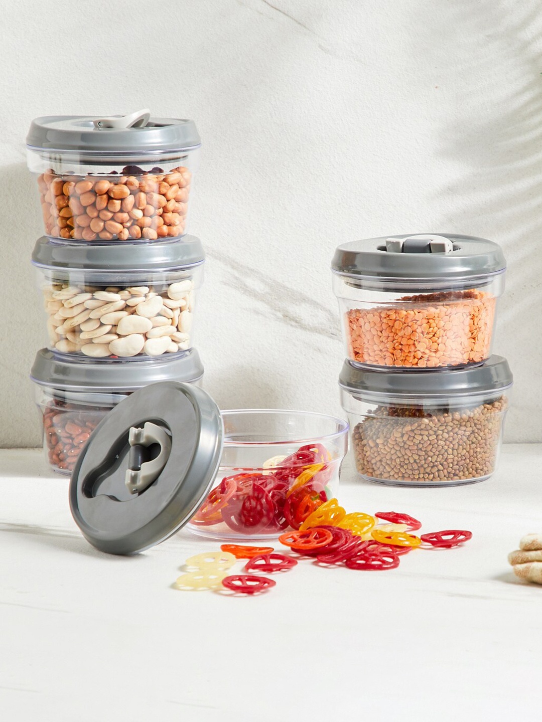 

Home Centre Genesis Grey & Transparent 6 Pieces Food Containers- 380ml Each