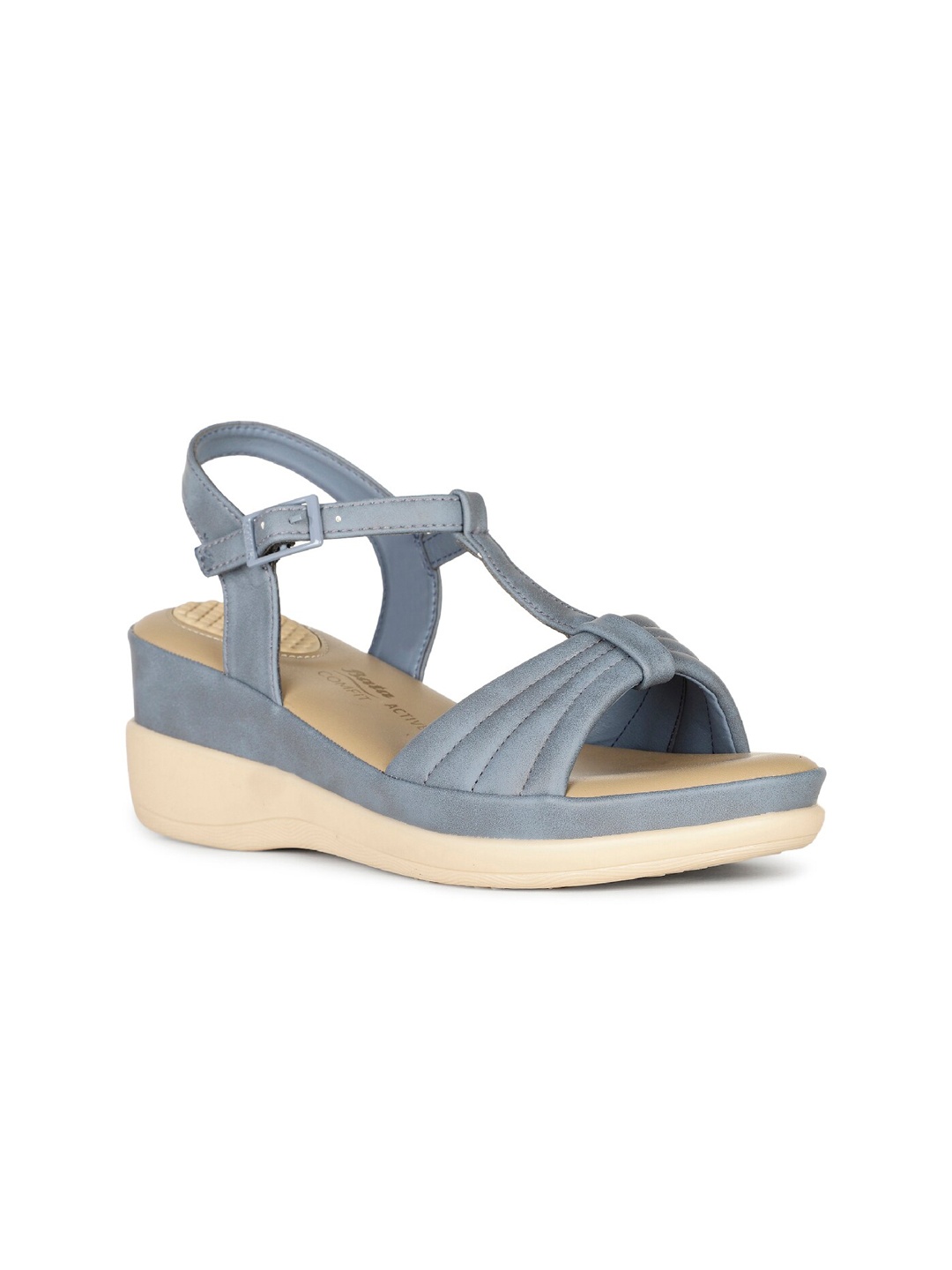 

Bata comfit Cane Textured Open Toe Comfort Heels With Buckles, Blue