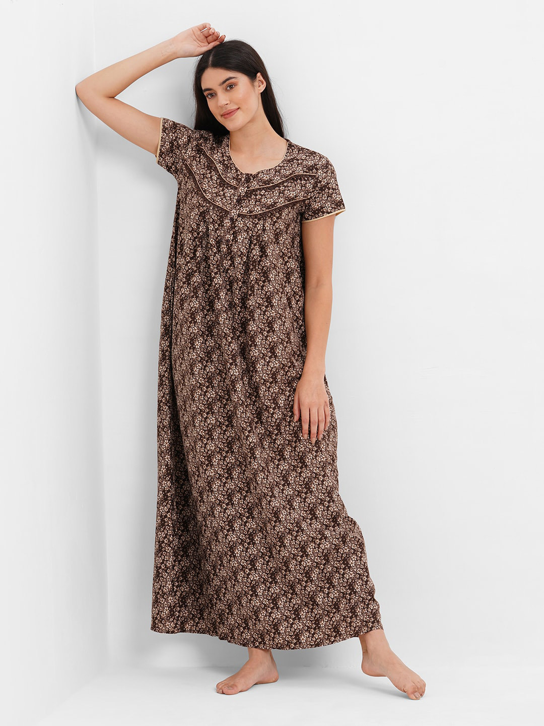 

Sweet Dreams Floral Printed Maxi Nightdress, Brown
