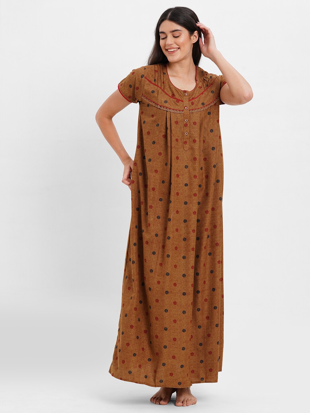 

Sweet Dreams Brown Printed Maxi Nightdress