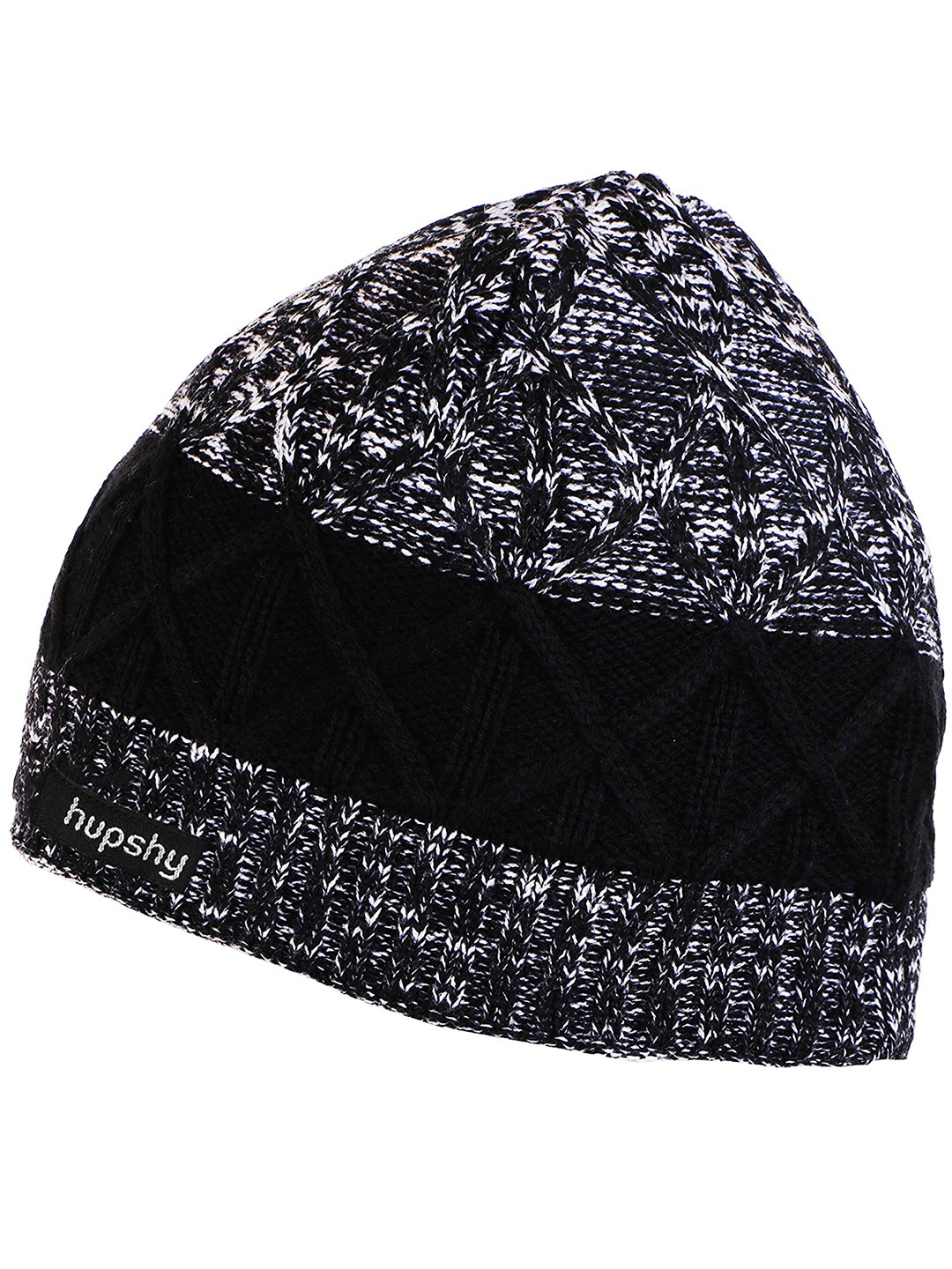 

hupshy Men Self Design Acrylic Beanie Cap, Black