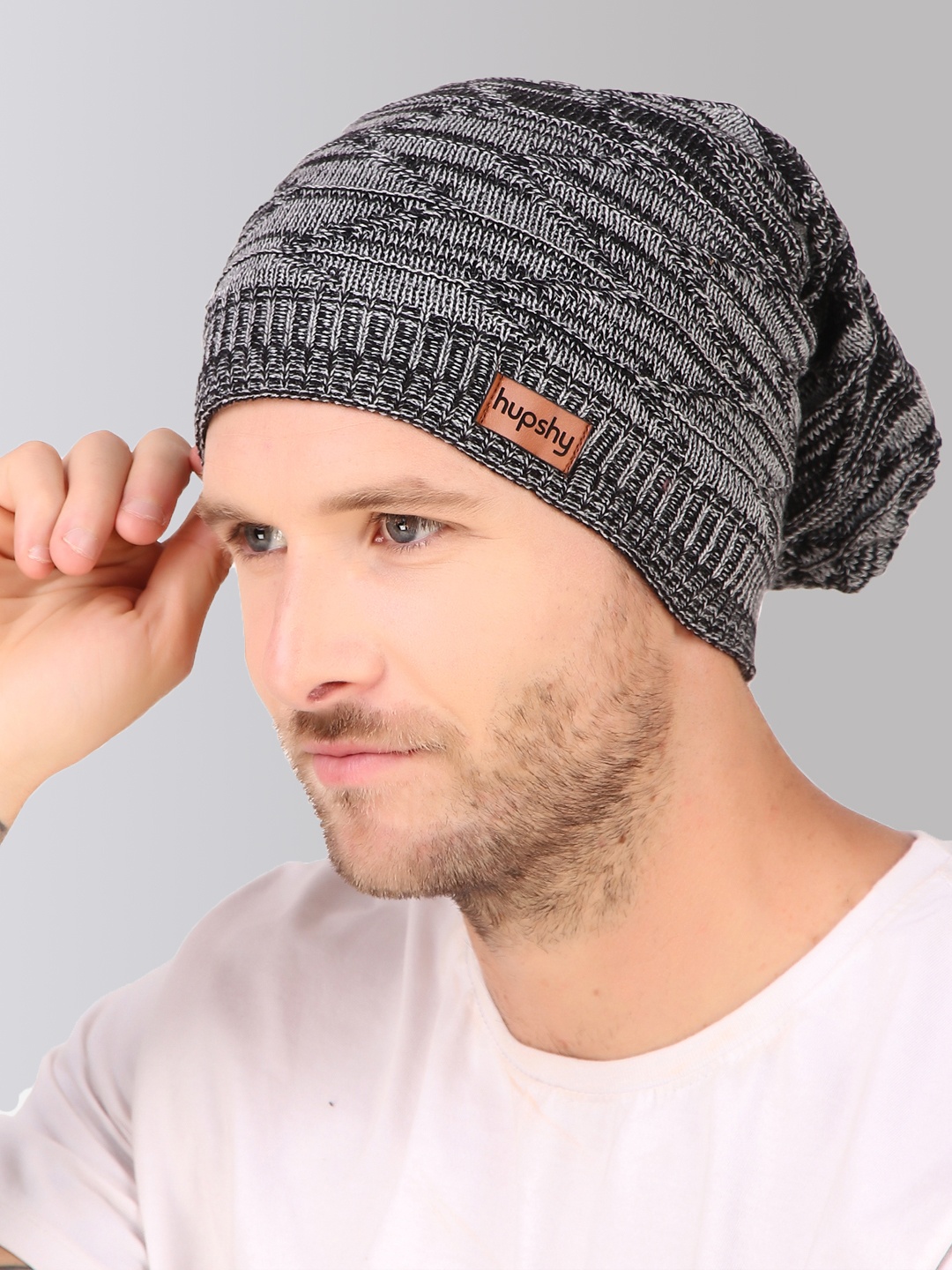 

hupshy Men Self Design Acrylic Beanie Cap, Black