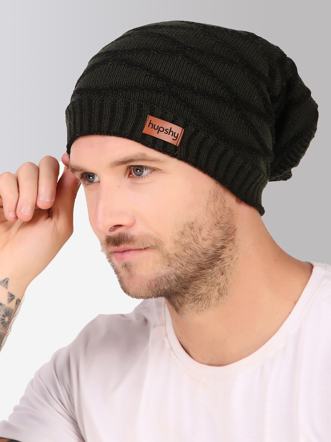 

hupshy Men Self Design Acrylic Beanie Cap, Green