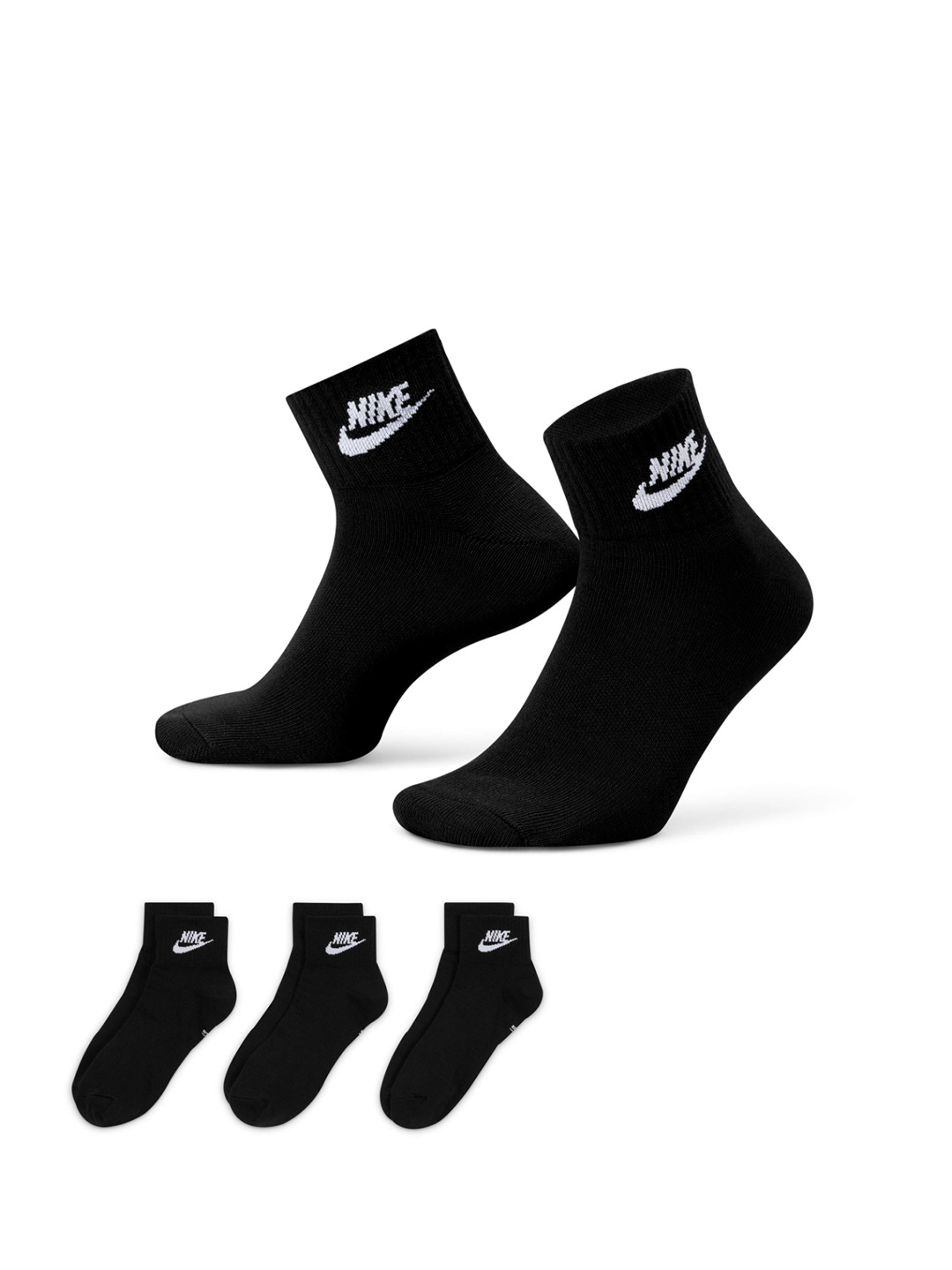 

Nike Pack of 3 Everyday Essential Patterned Cotton Ankle Length Socks, Black