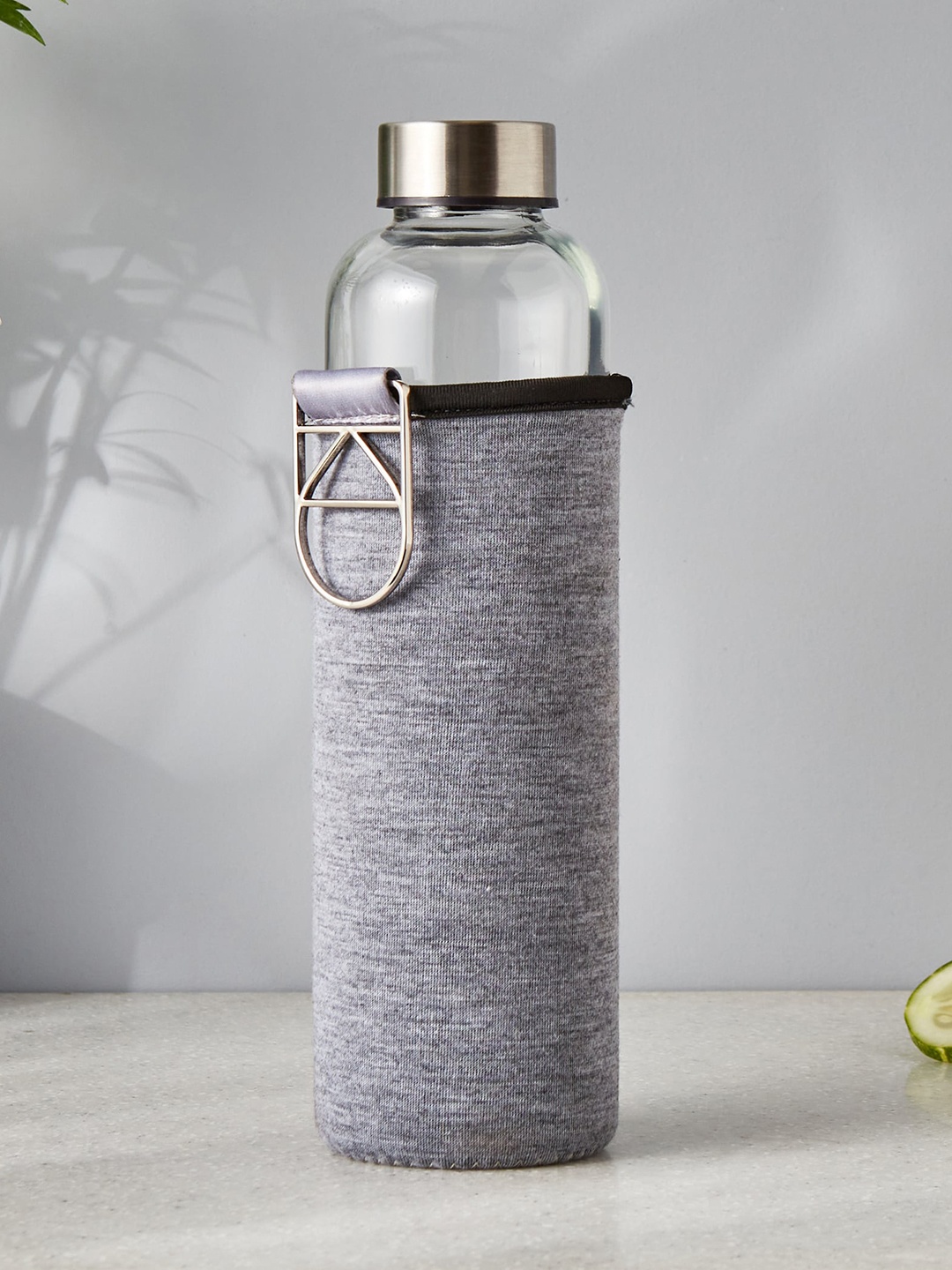 

Home Centre Pacific-Favola Grey Glass Water Bottle With Pouch - 400 ML