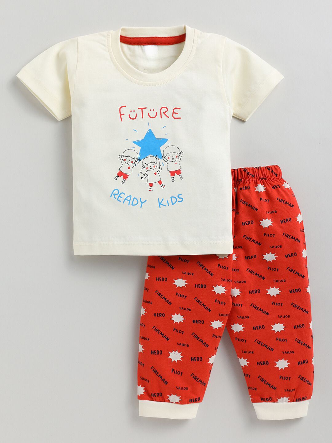 

YK Boys Graphic Printed Pure Cotton T-shirt with Trousers, White