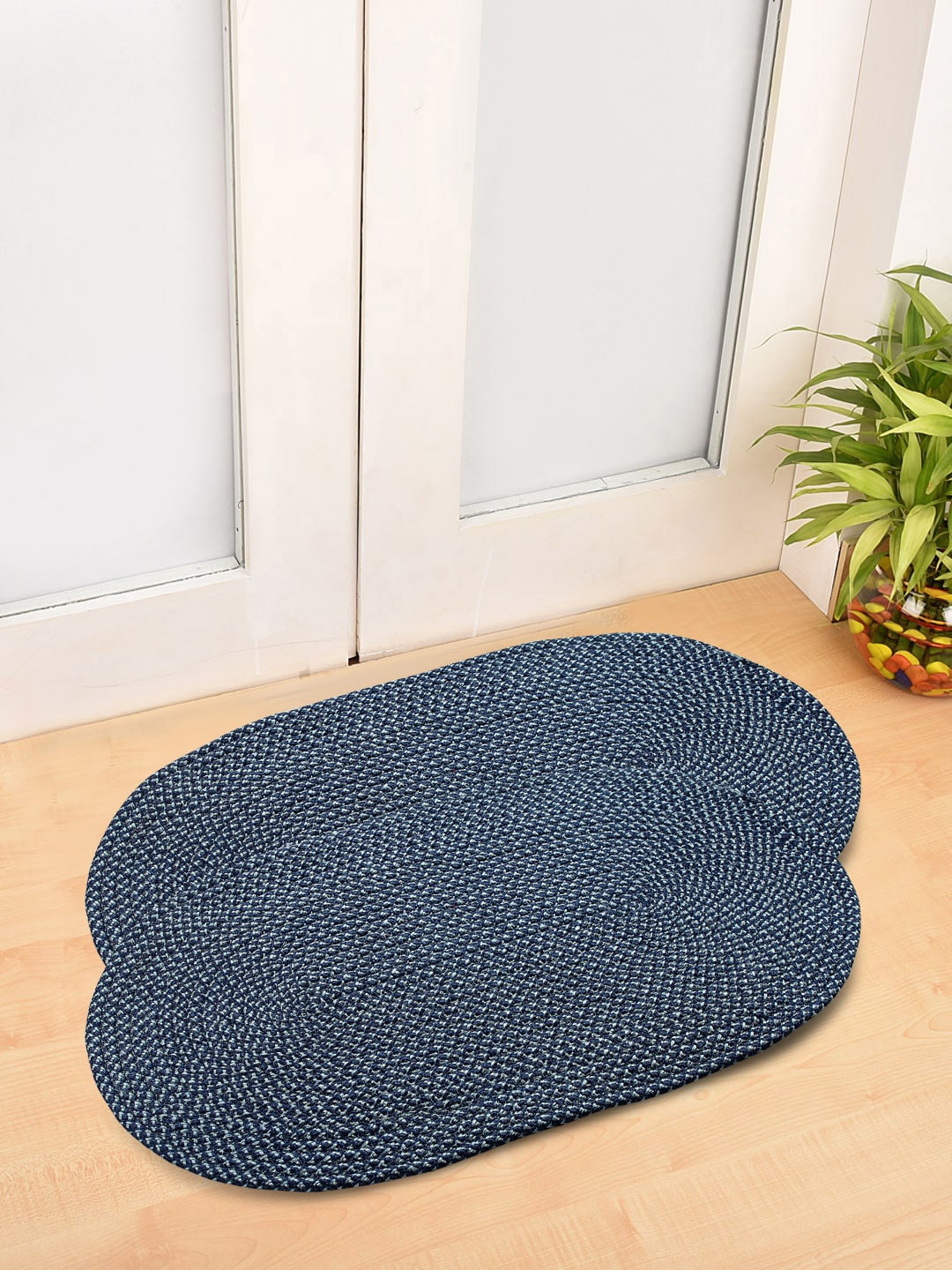 

FABINALIV Blue 2 Pieces Geometric Pattern Anti-Skid Doormat