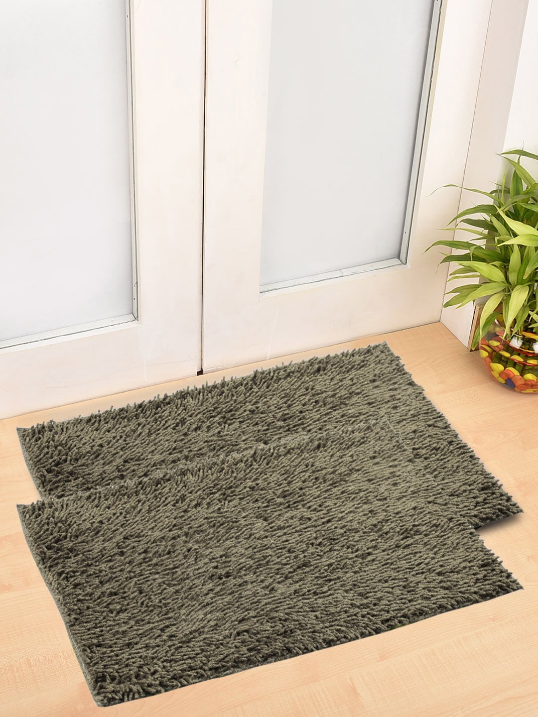

FABINALIV Brown 2-Pieces Anti-Skid Solid Door Mats