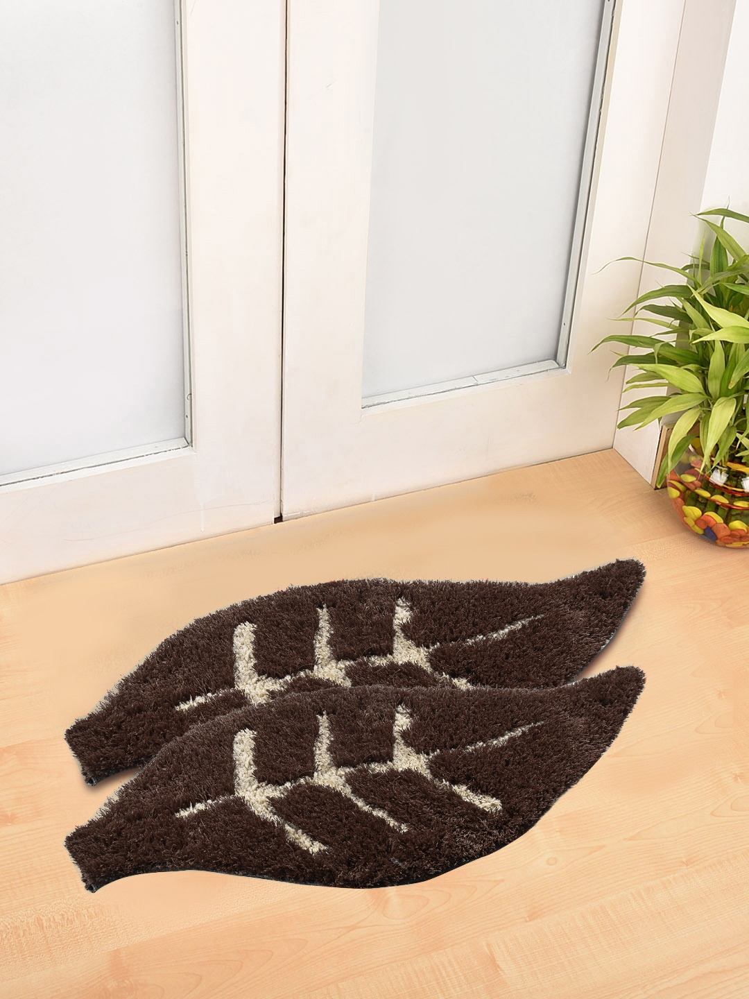 

FABINALIV Brown 2-Pieces Anti-Skid Floral Door Mats
