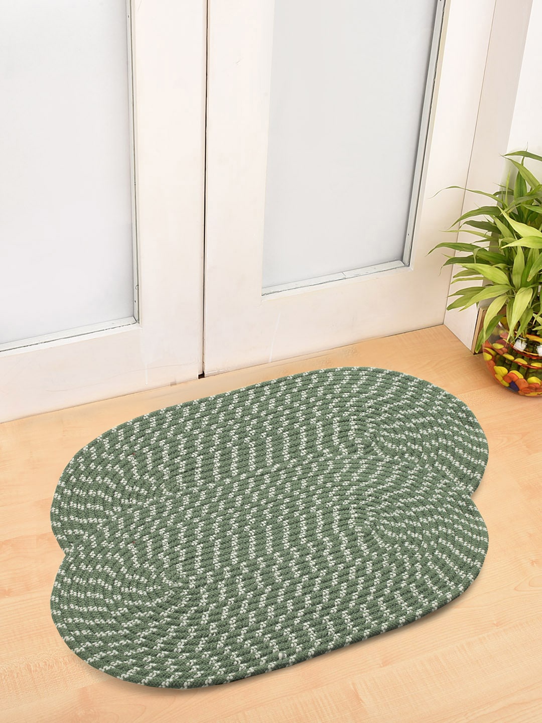 

FABINALIV 2 Pcs Green Abstract Anti-Skid Door Mats