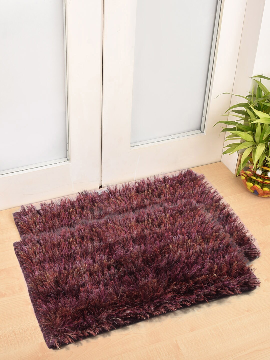 

FABINALIV Pattern Maroon 2 Pieces Anti Skid Doormats