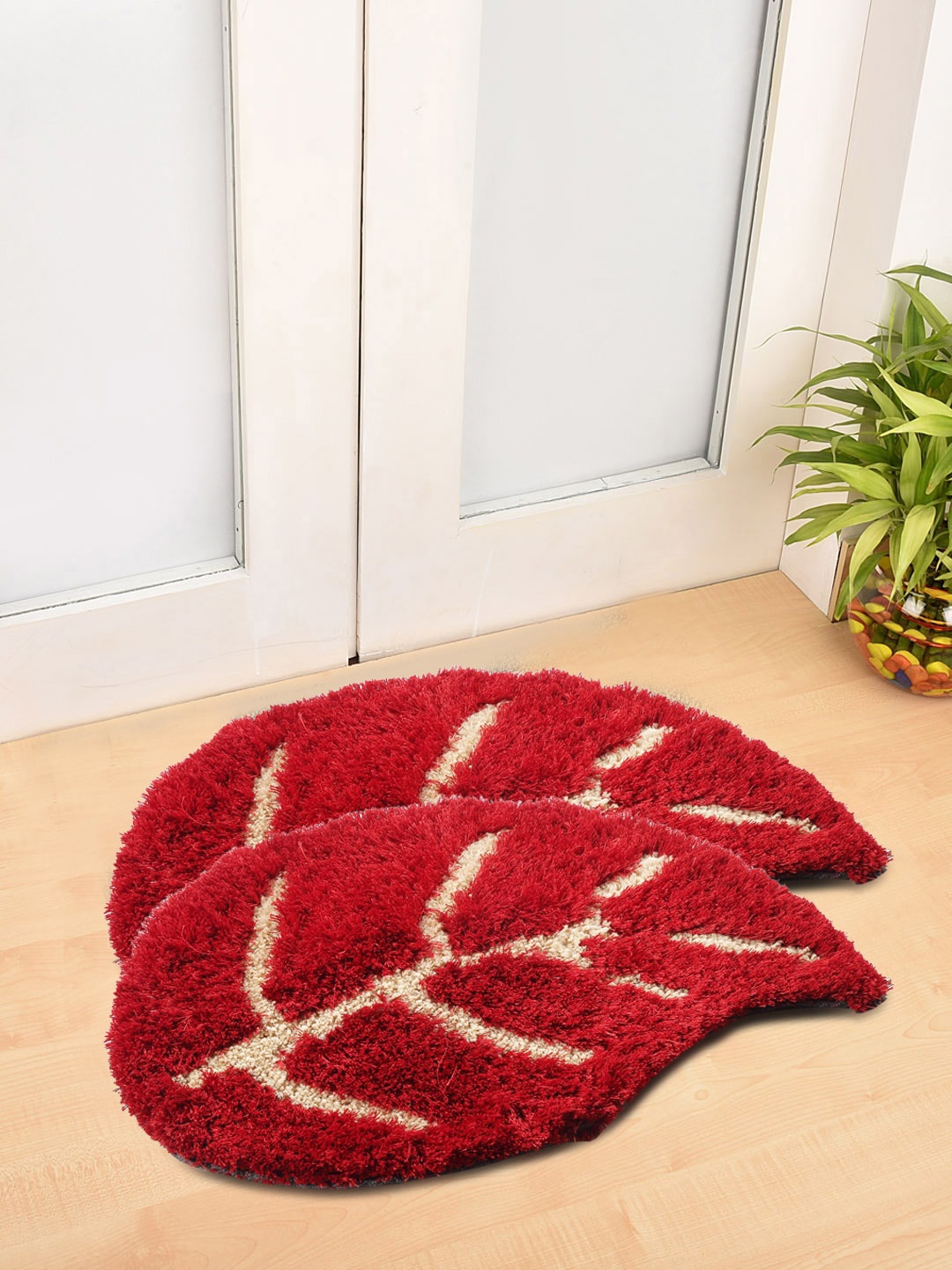 

FABINALIV Red 2-Pieces Anti-Skid Floral Door Mats