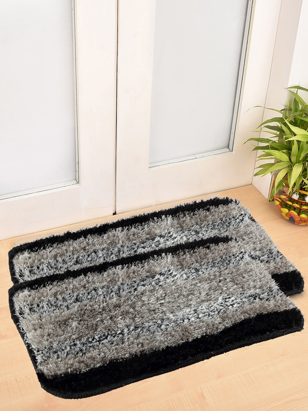 

FABINALIV Black 2 Pieces Striped Door Mats