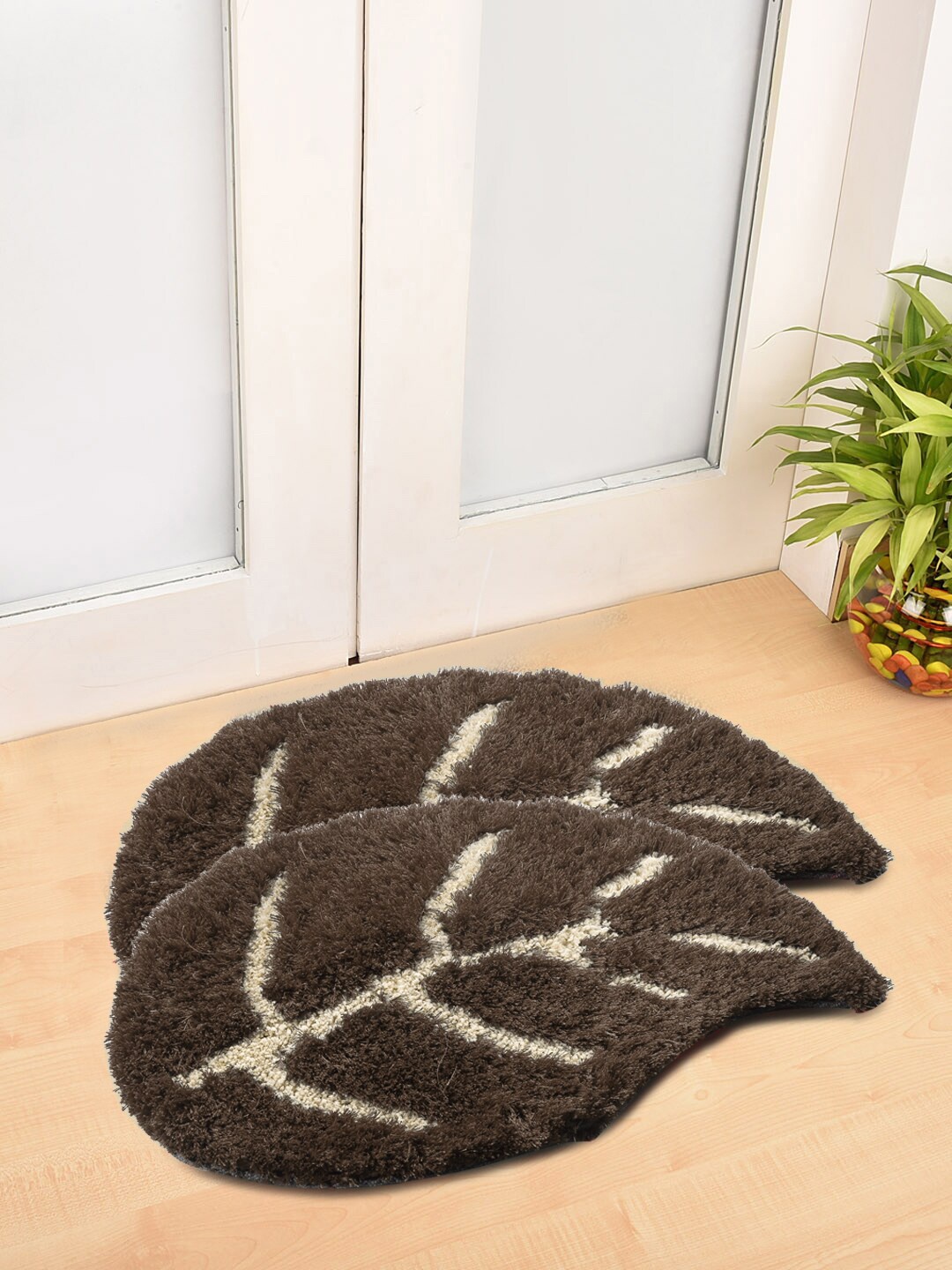 

FABINALIV 2 Pcs Brown Leaf Shaped Anti-Skid Door Mats