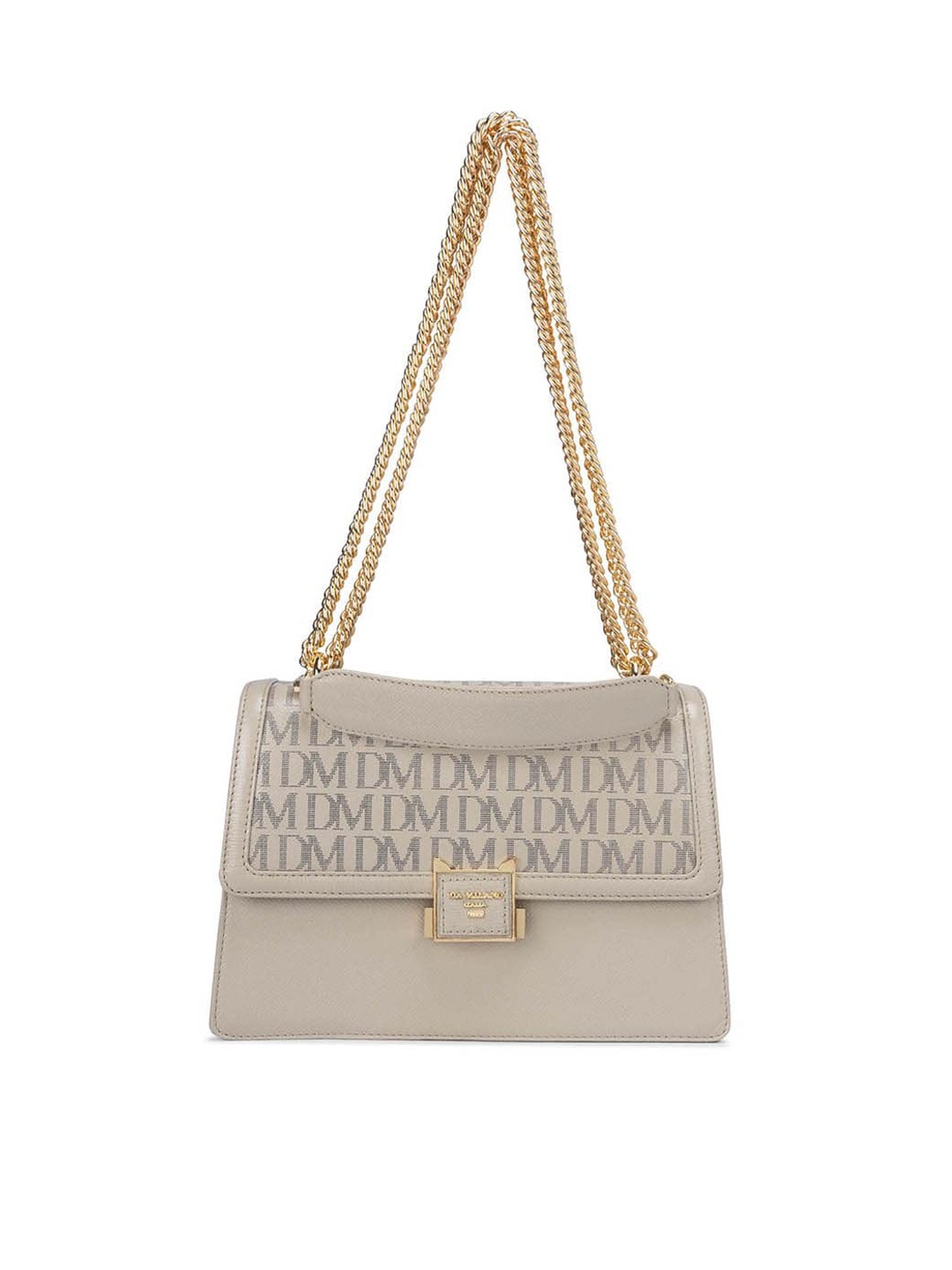 

Da Milano Typography Printed Leather Structured Sling Bag, Beige