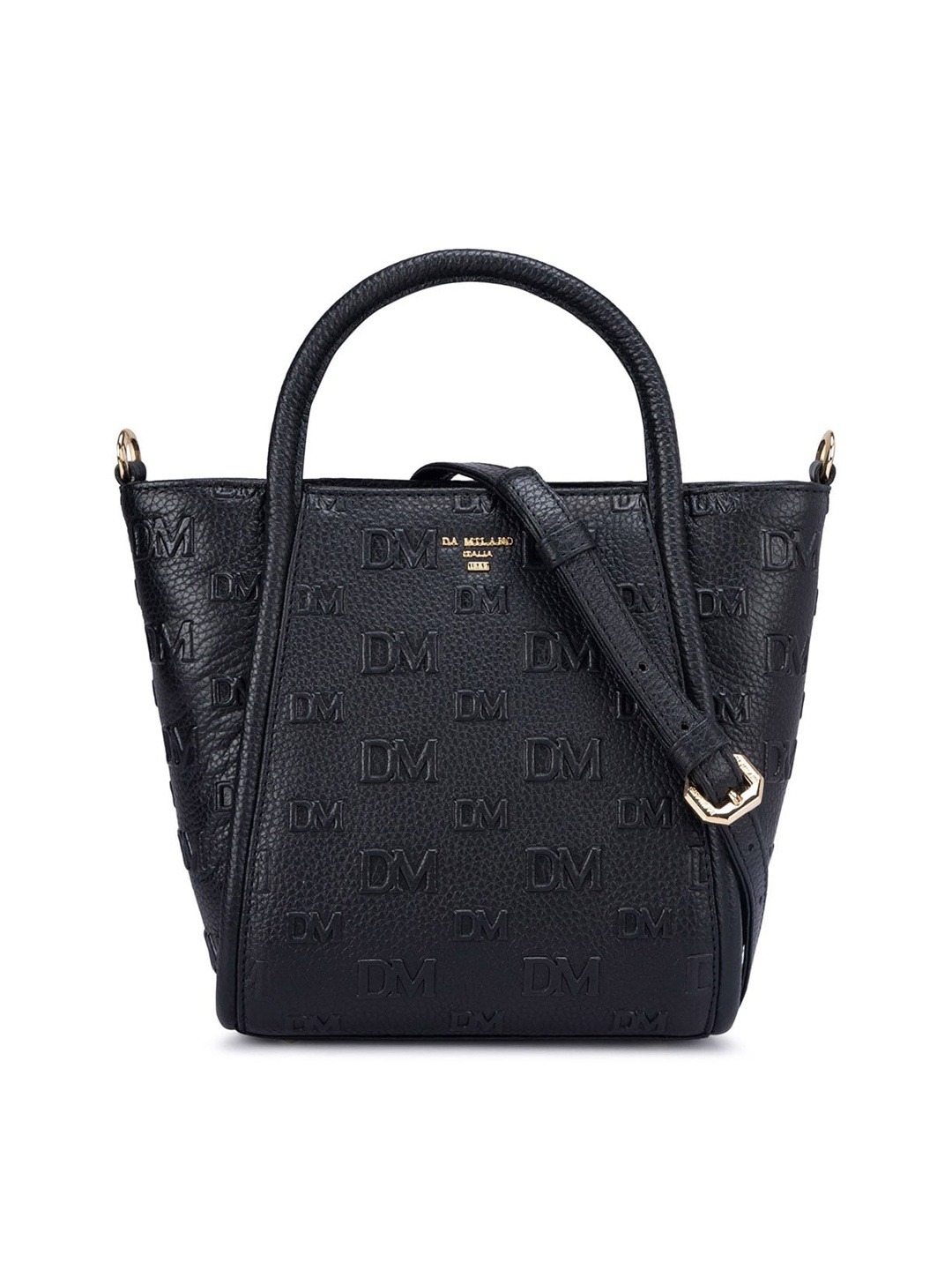 

Da Milano Textured Leather Structured Handheld Bag, Black