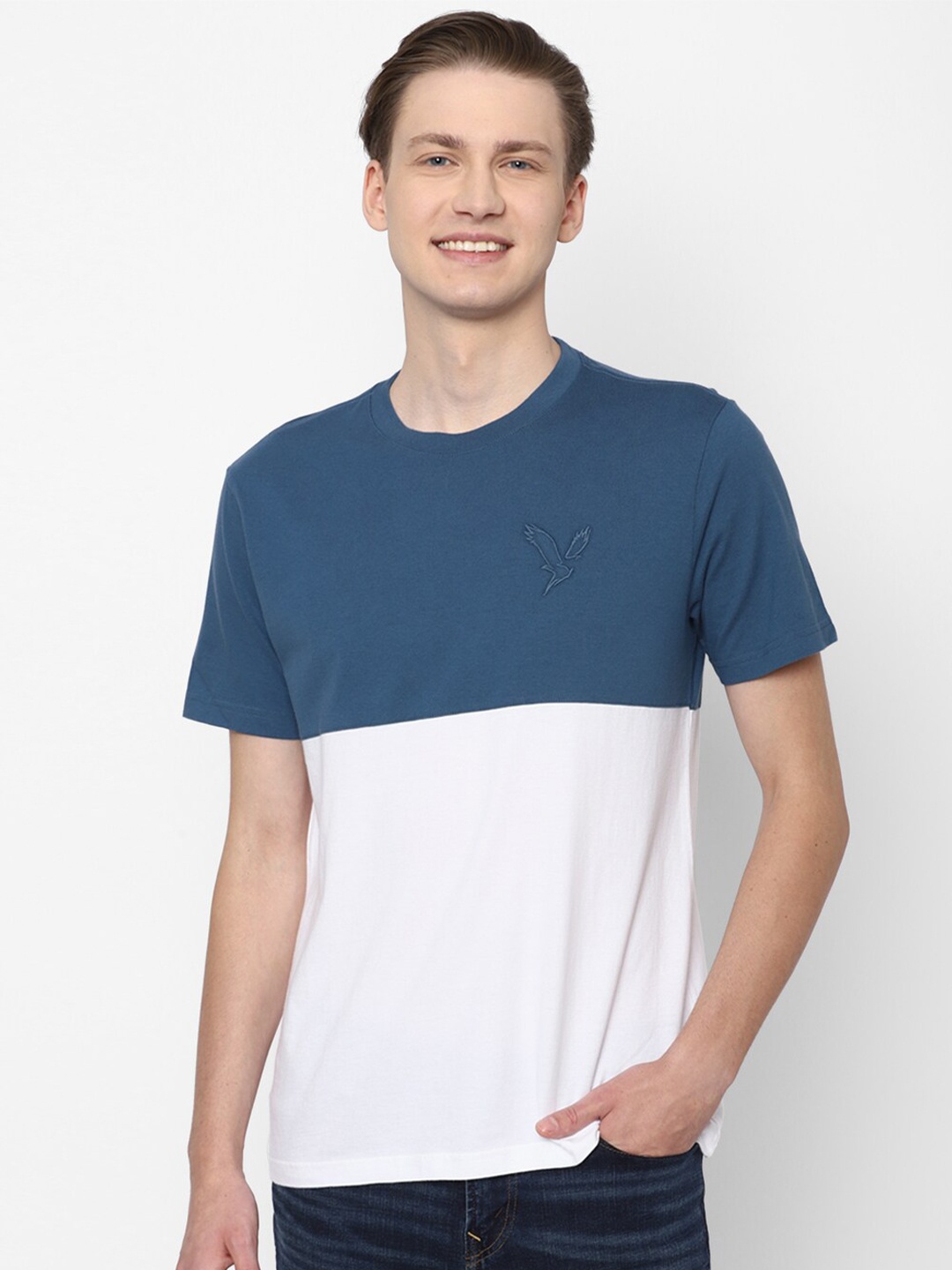 

AMERICAN EAGLE OUTFITTERS Colourblocked Pure Cotton T-shirt, Blue