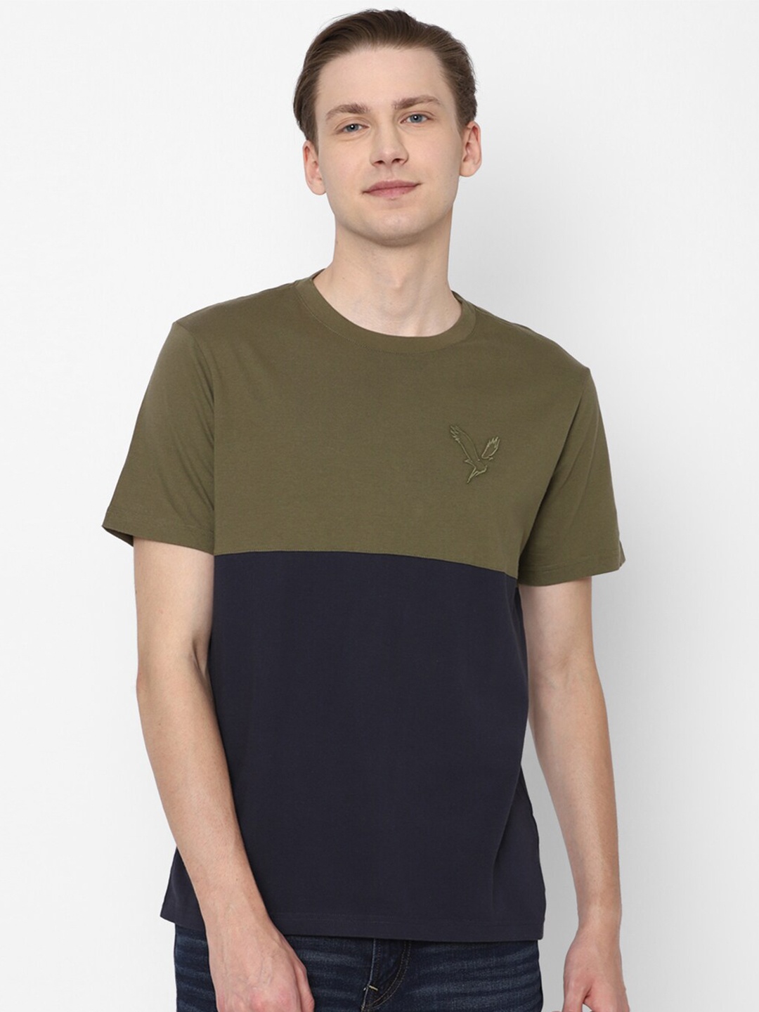 

AMERICAN EAGLE OUTFITTERS Colourblocked Pure Cotton T-shirt, Olive