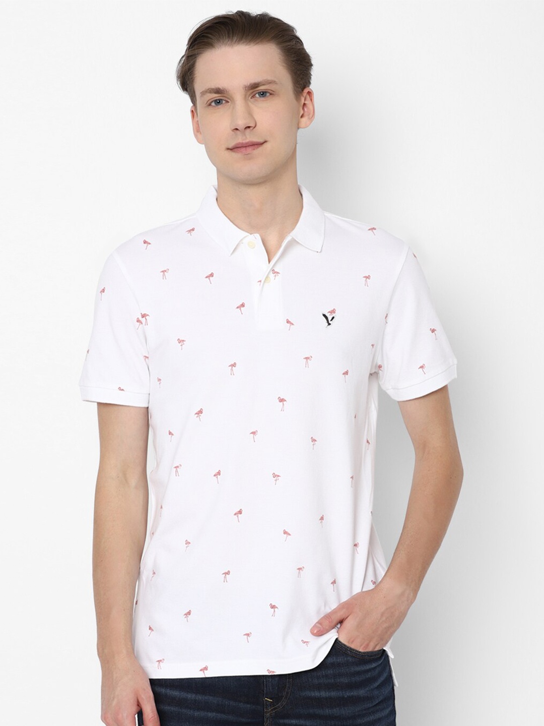 

AMERICAN EAGLE OUTFITTERS Conversational Printed Polo Collar Knitted Casual T-shirt, White