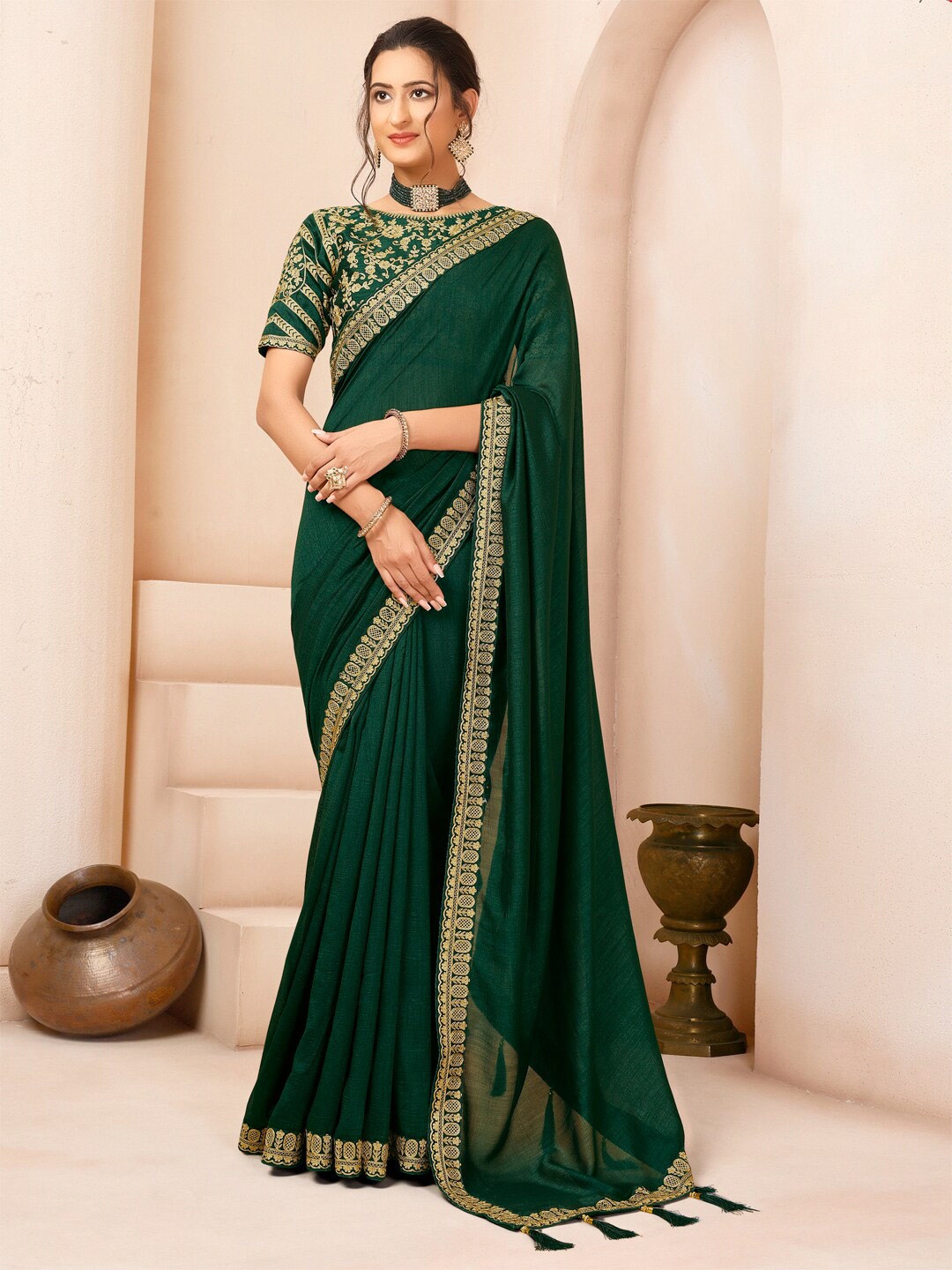 

Inddus Embroidered Silk Blend Saree, Green