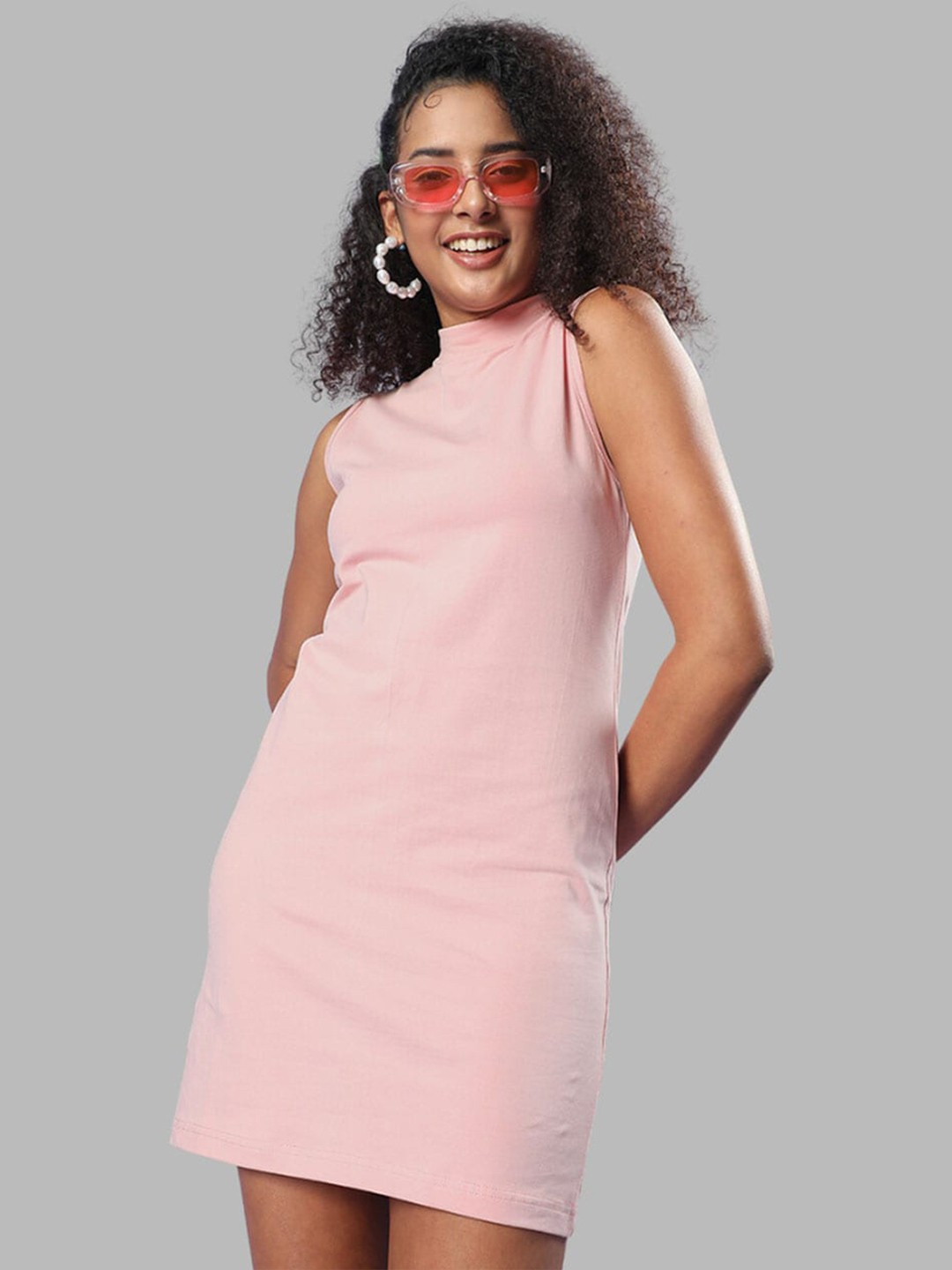 

JUNEBERRY High Neck Cotton Sheath Dress, Pink