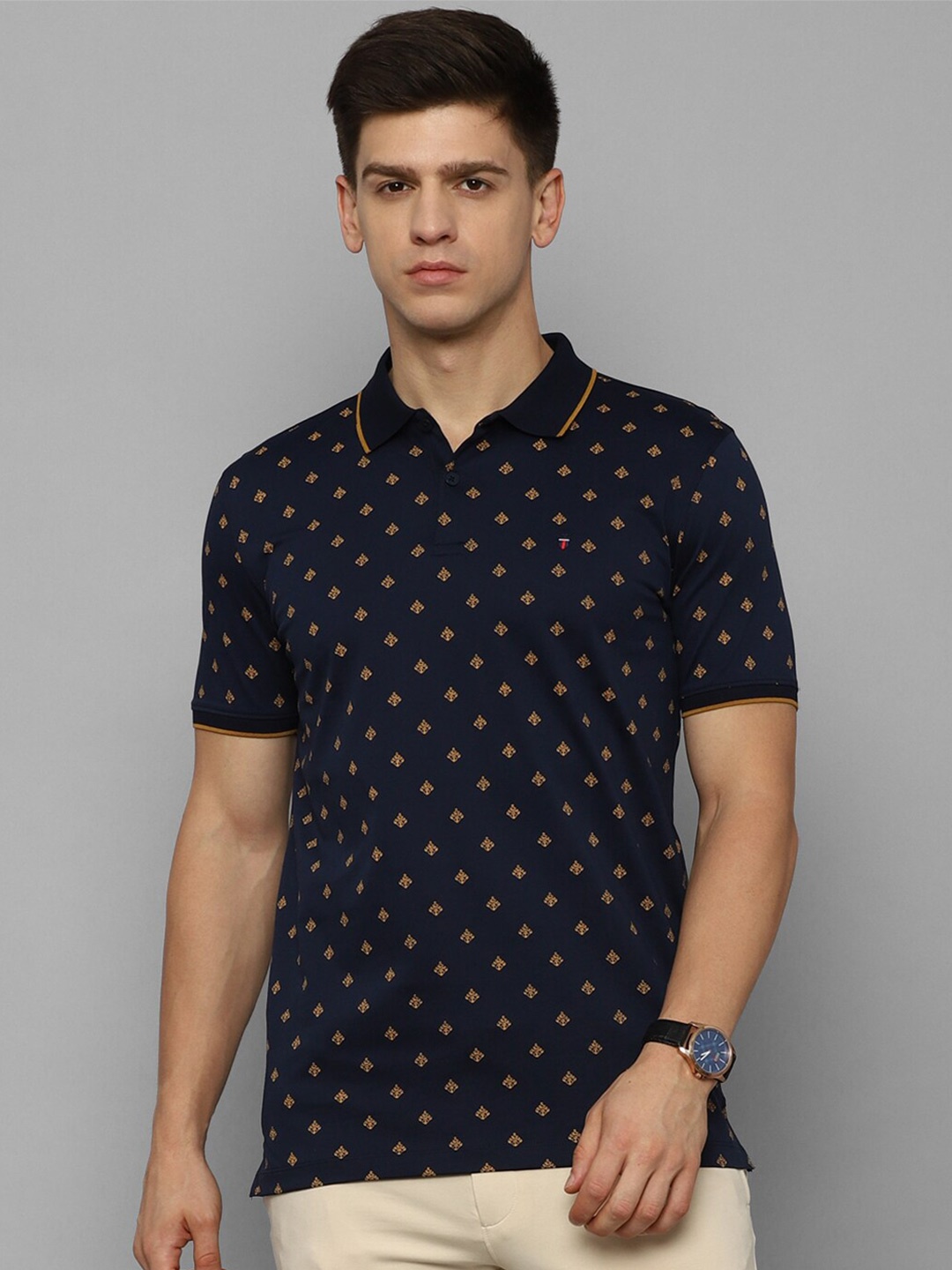 

Louis Philippe Sport Printed Cotton Polo Collar Slim Fit T-shirt, Navy blue