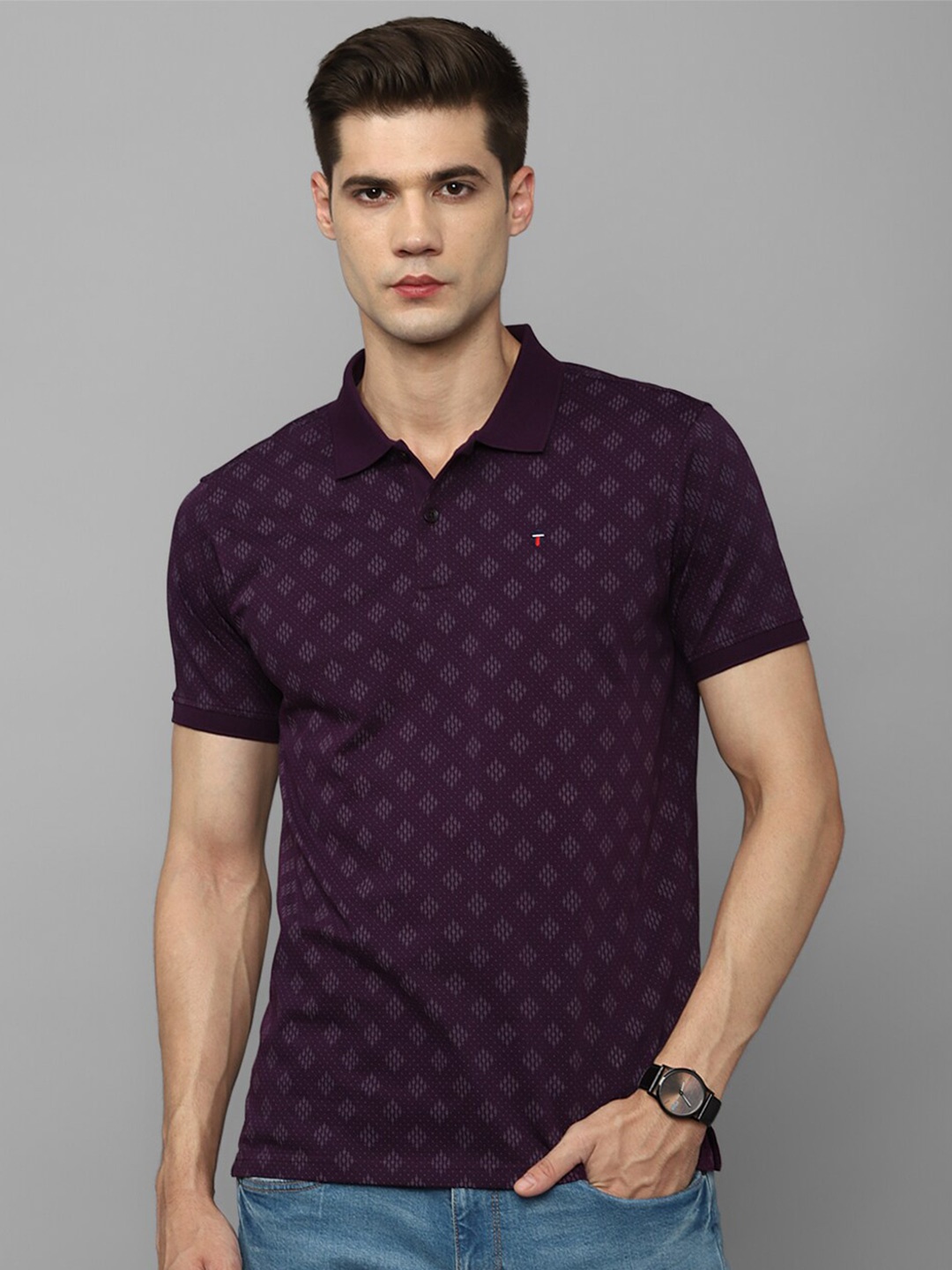 

Louis Philippe Sport Printed Cotton Polo Collar Slim Fit T-shirt, Purple