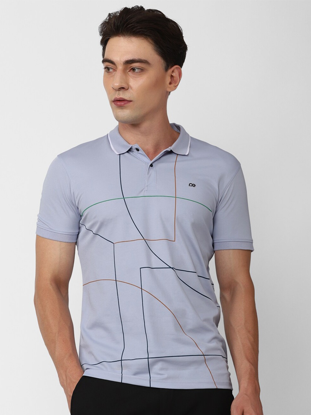 

Peter England Geometric Printed Slim Fit Polo Collar Cotton Modal T-shirt, Grey