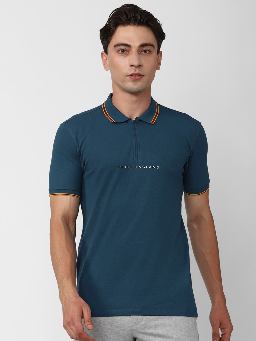 

Peter England Polo Collar Slim Fit Cotton Modal T-shirt, Teal