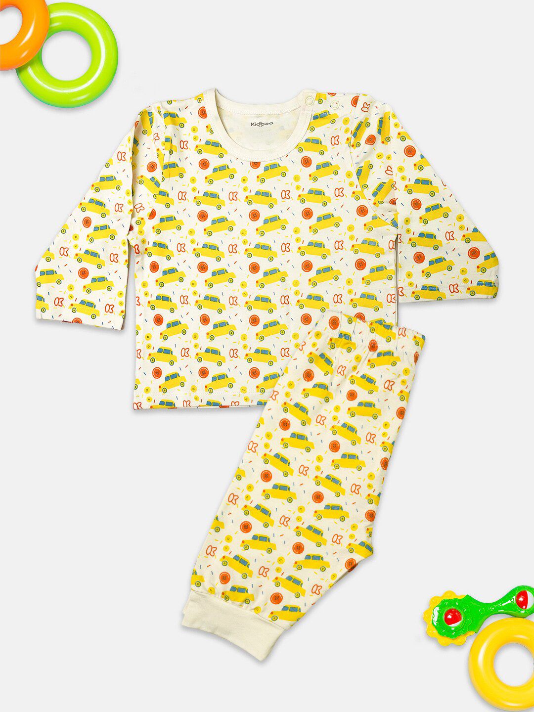 

Kidbea Infant Kids Conversational Printed Pure Bamboo Cotton T-Shirt With Trousers, Yellow