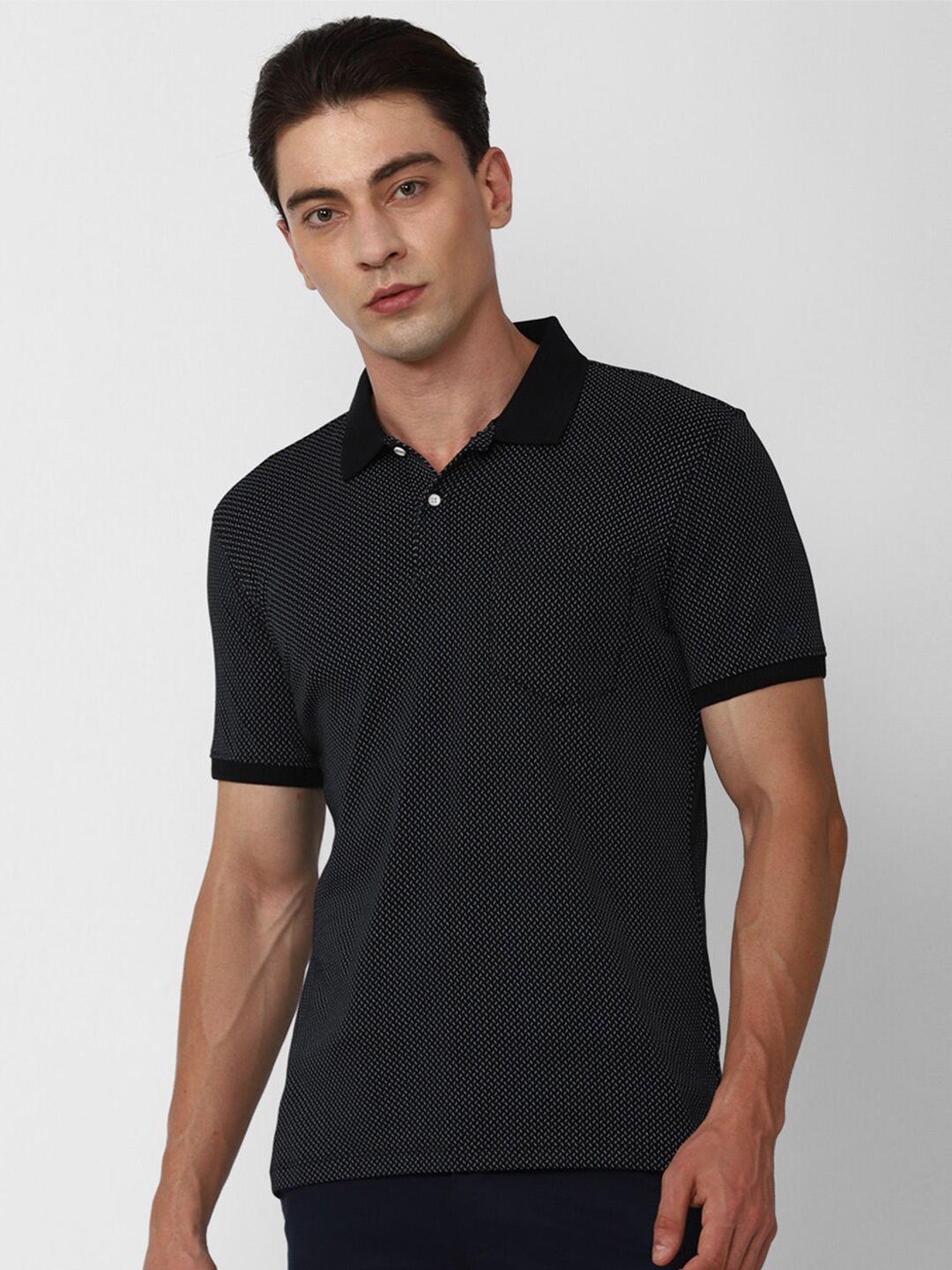 

Peter England Casuals Polo Collar Pockets Slim Fit Pure Cotton T-shirt, Black