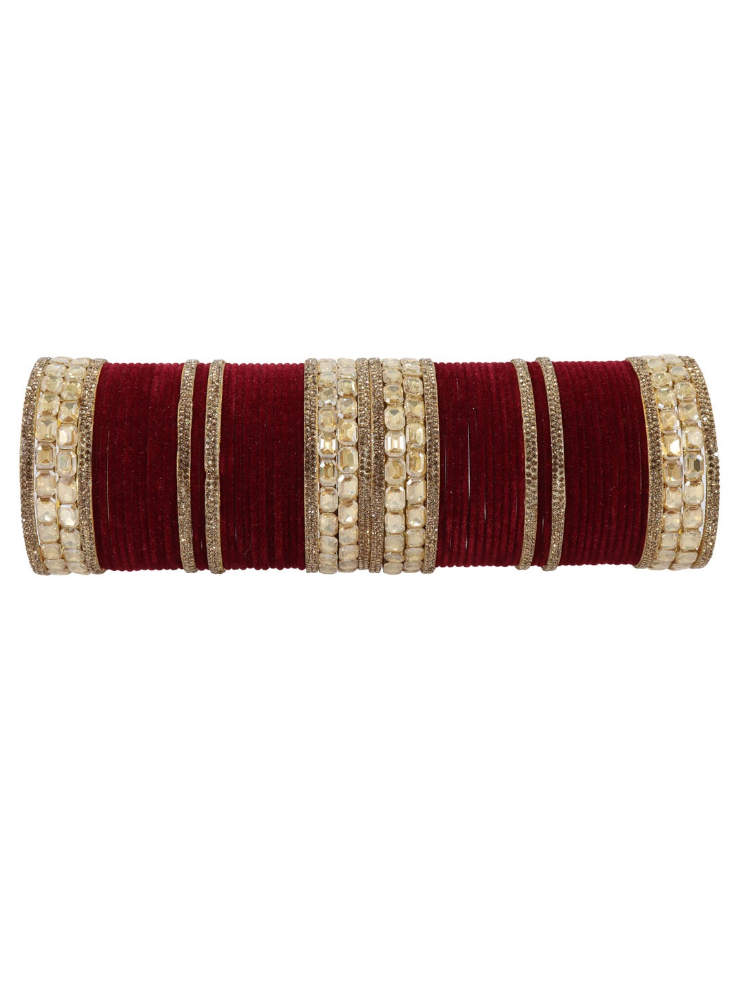 

NMII Set Of 68 Gold-Plated Gemstone-Studded Bangles, Maroon