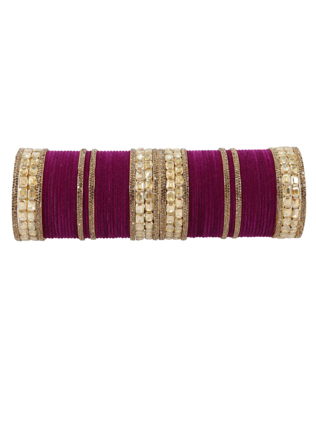 

NMII Set Of 68 Zircon Gemstone Stone-Studded Velvet Bangles, Maroon