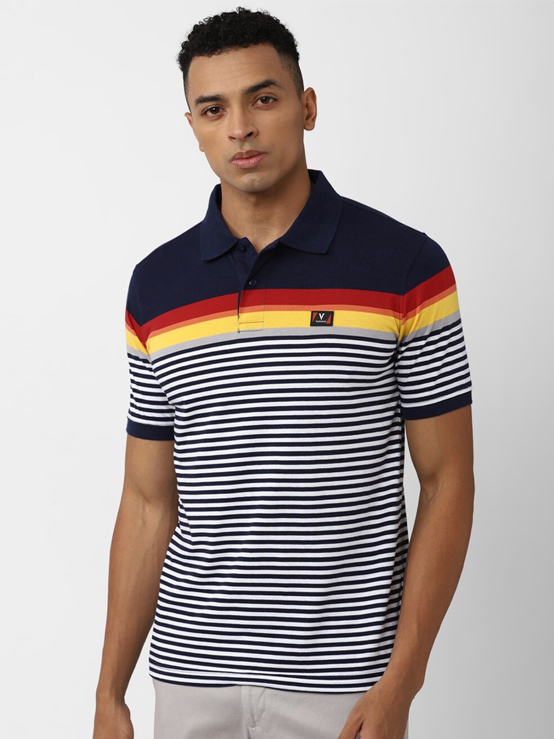 

Van Heusen Sport Striped Polo Collar Pure Cotton T-Shirt, Navy blue