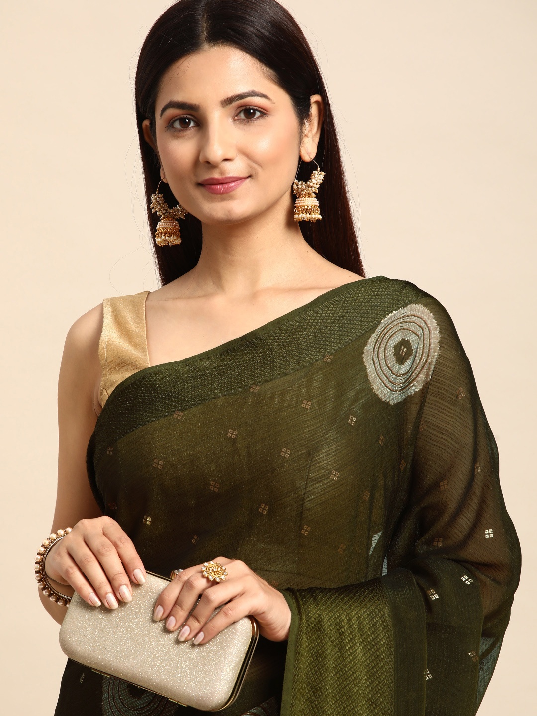 

HERE&NOW Abstract Printed Saree, Green