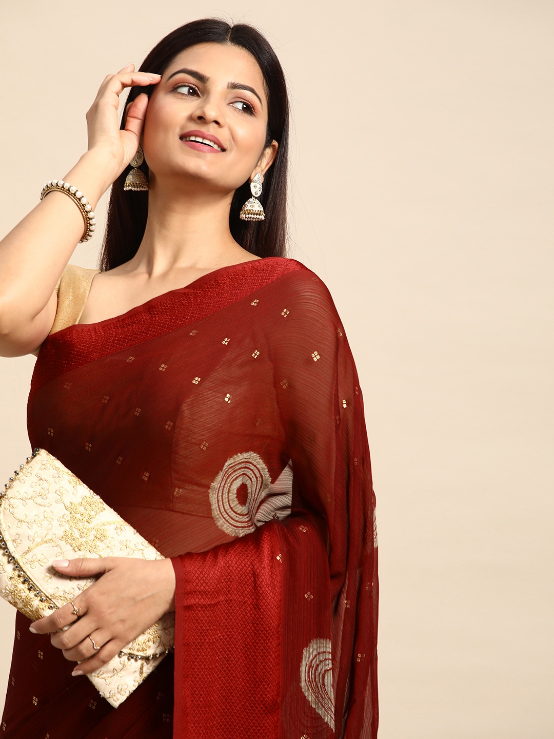 

HERE&NOW Abstract Printed Saree, Red