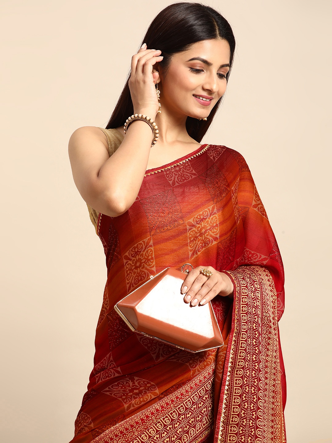

HERE&NOW Ethnic Motifs Printed Pure Chiffon Saree, Multi