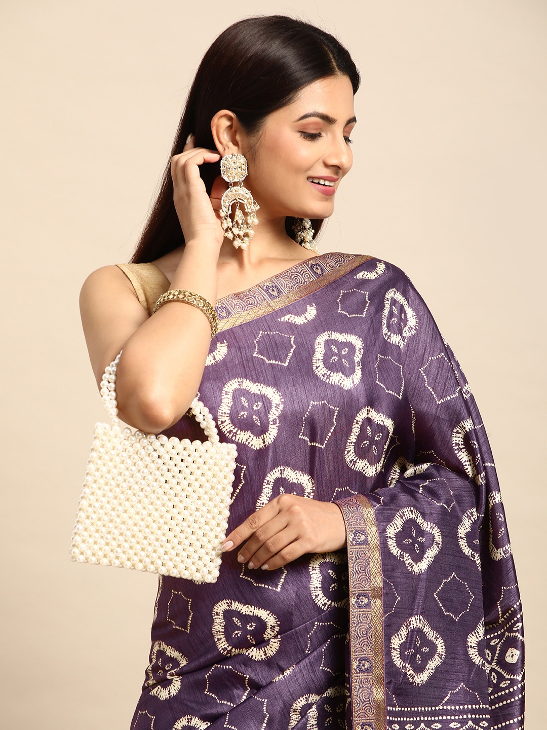 

HERE&NOW Abstract Printed Saree, Purple