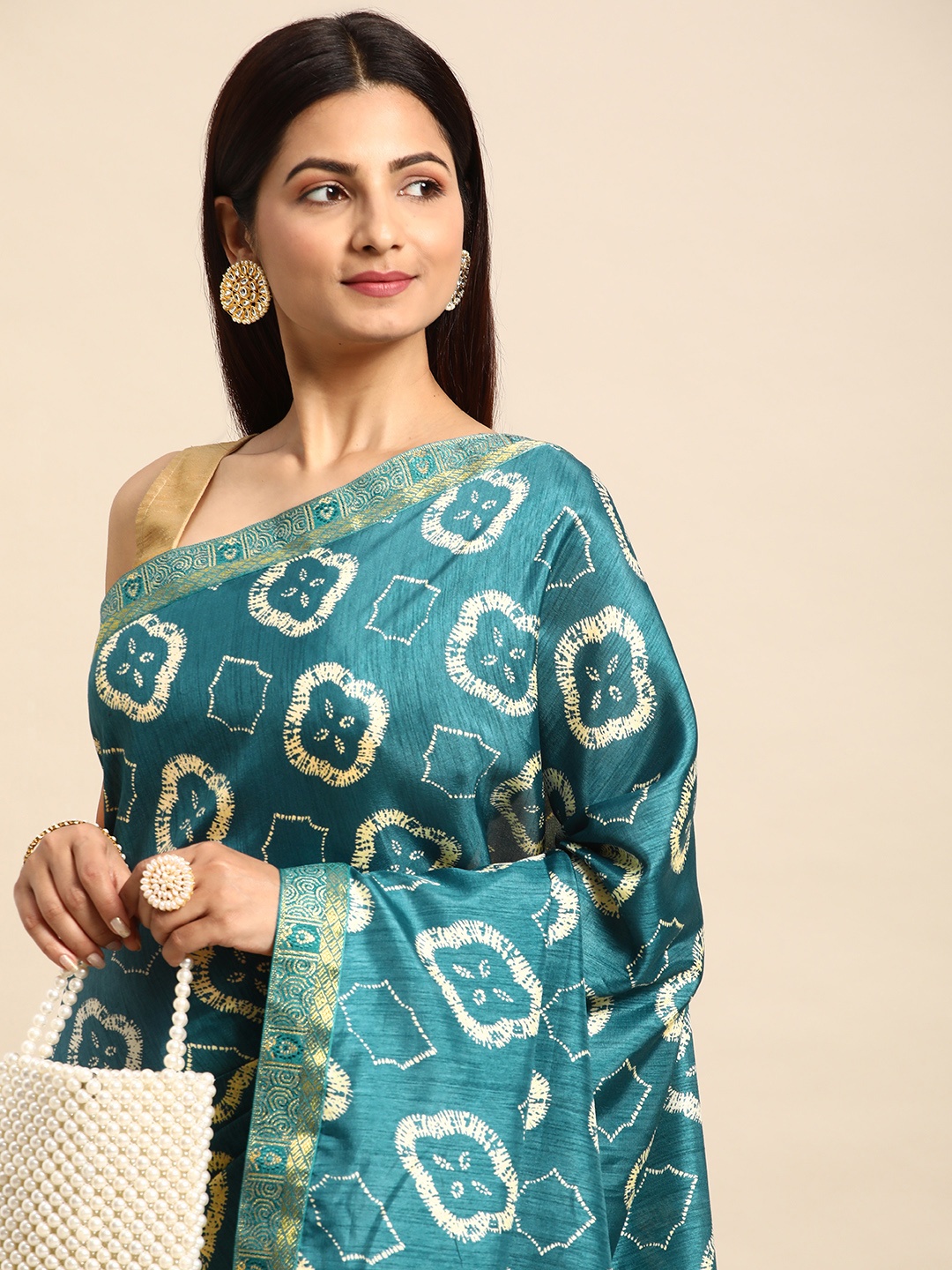 

HERE&NOW Abstract Printed Saree, Sea green