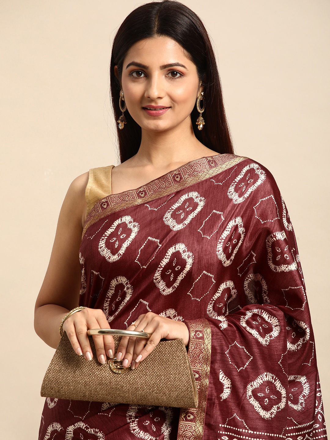 

HERE&NOW Abstract Printed Saree, Brown