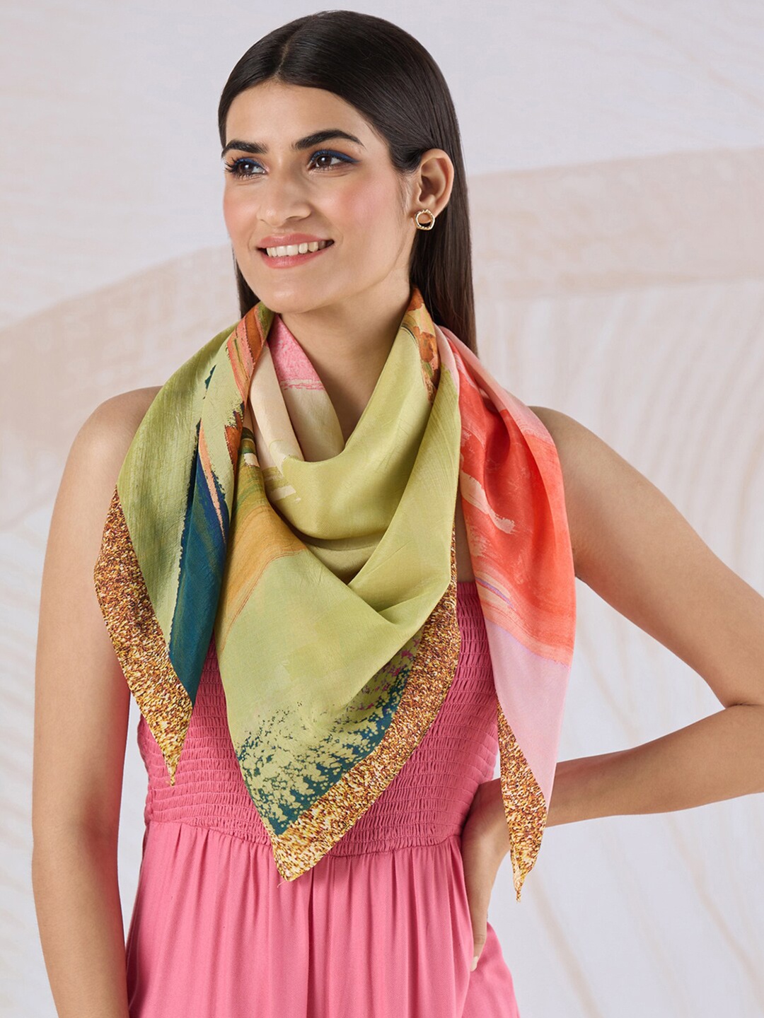 

navyasa by liva Abstract Printed Stole, Green