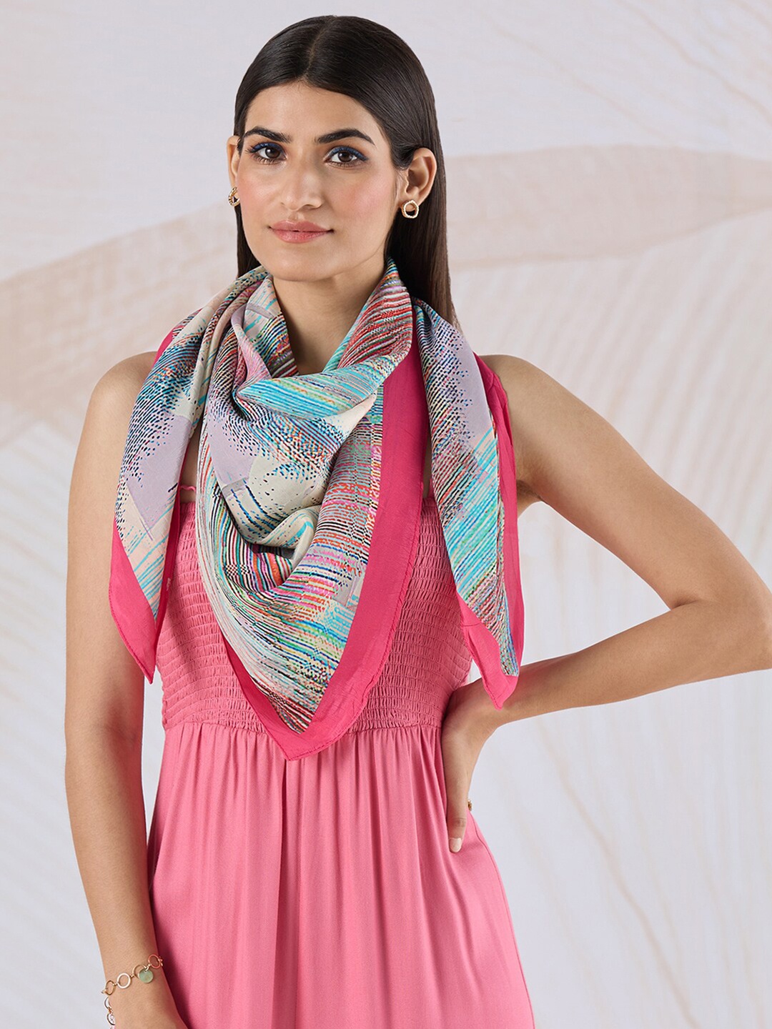 

navyasa by liva Abstract Printed Stole, Pink