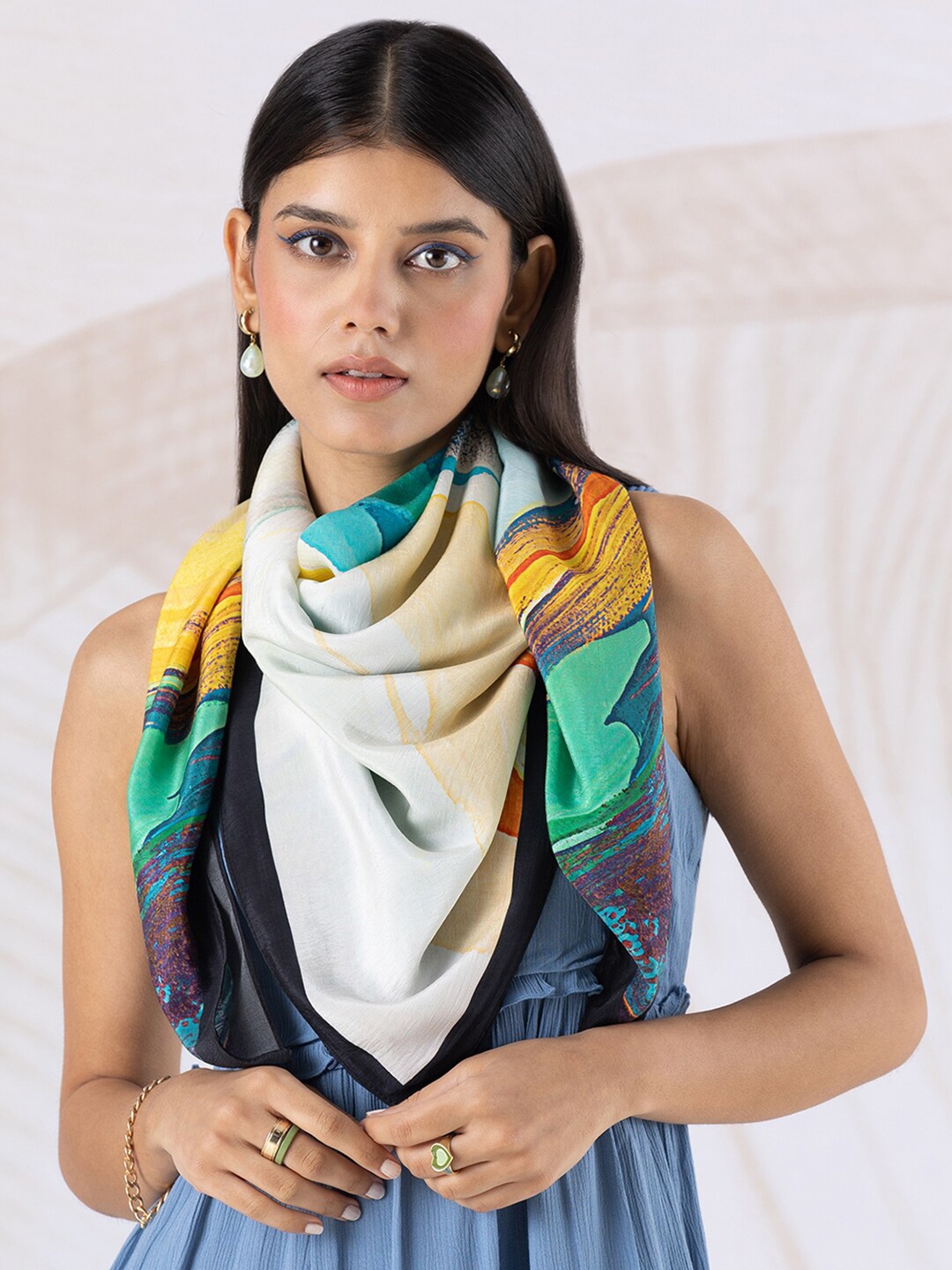 

navyasa by liva Abstract Printed Stole, Green