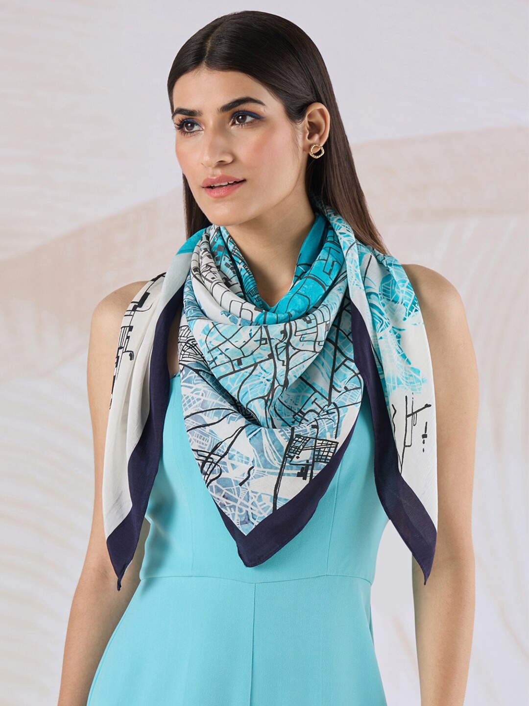 

navyasa by liva Graphic Printed Stole, Blue