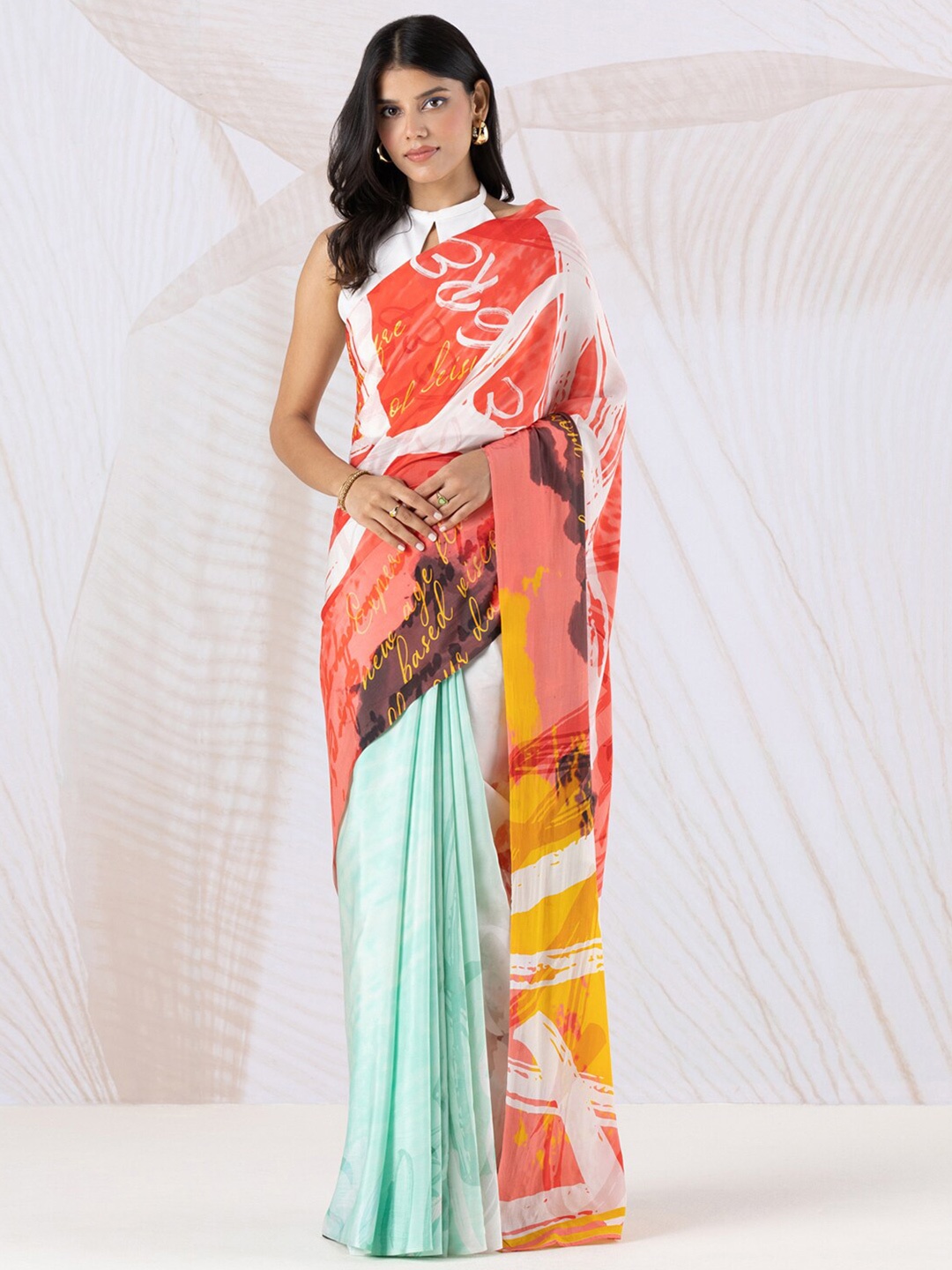 

navyasa by liva Abstract Printed Saree, Green