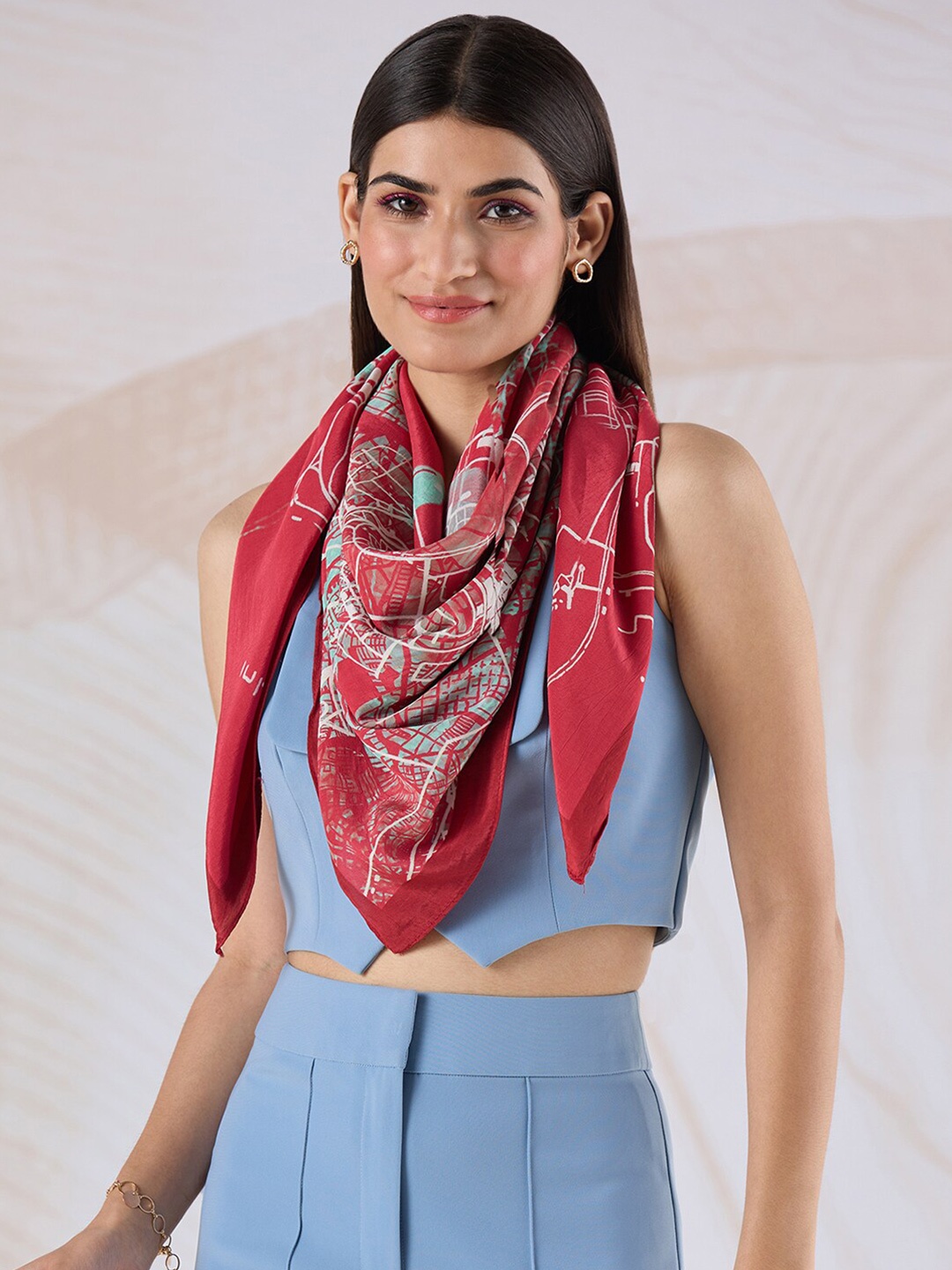 

navyasa by liva Graphic Printed Stole, Maroon