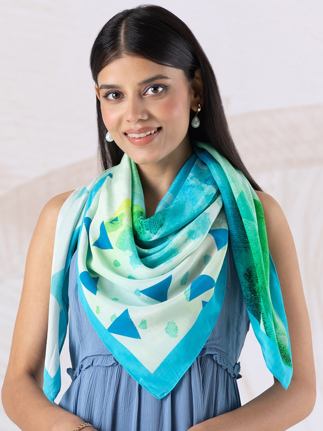 

navyasa by liva Abstract Printed Stole, Blue